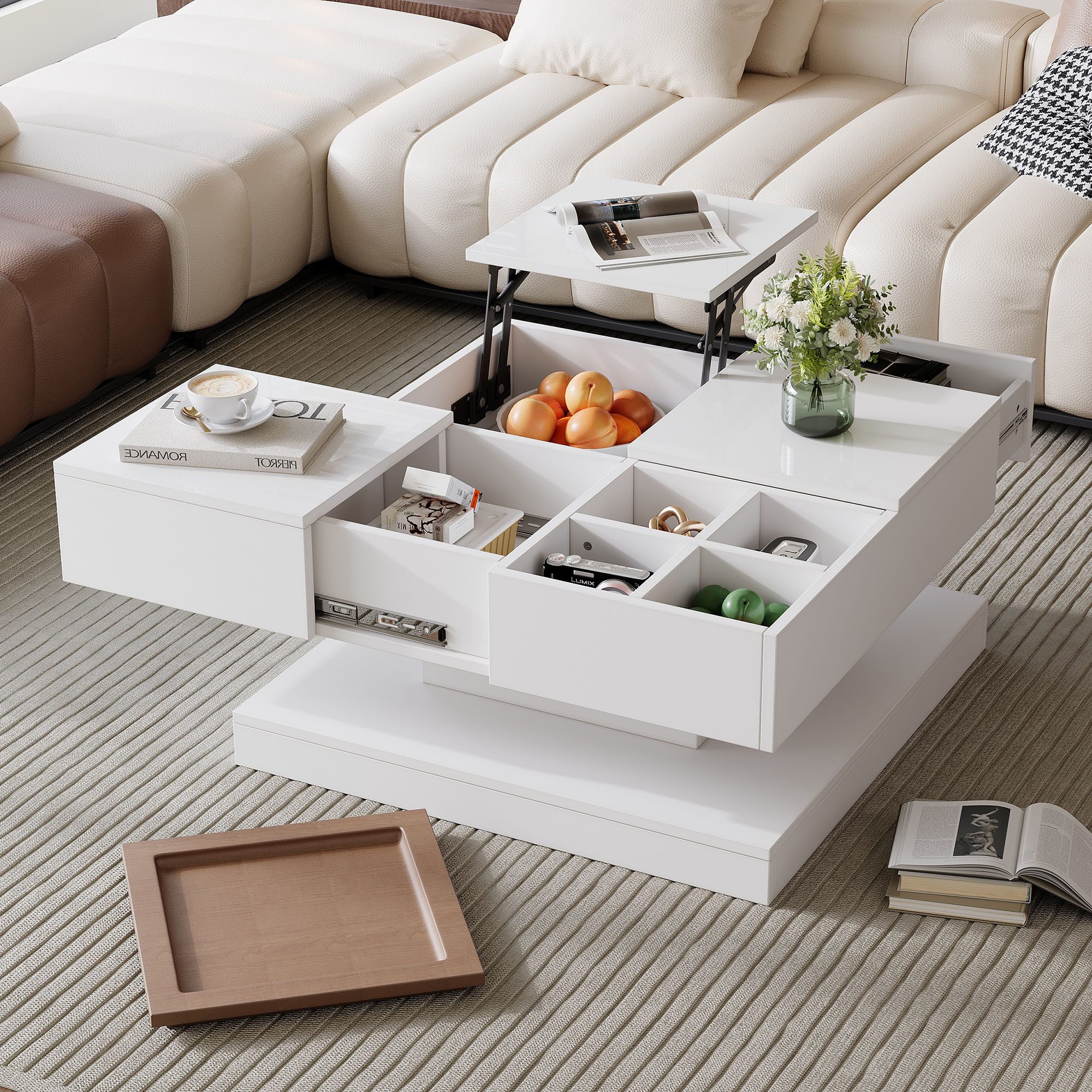 KLAM HOME Couchtisch 75.5*75.5*38cm Anhebbarer Multifunktionstisch, günstig online kaufen