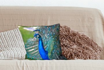 MuchoWow Dekokissen Pfau - Vögel - Blau, Zierkissen mit Füllung für Wohzimmer, Schlafzimmer, Deko, Sofakissen