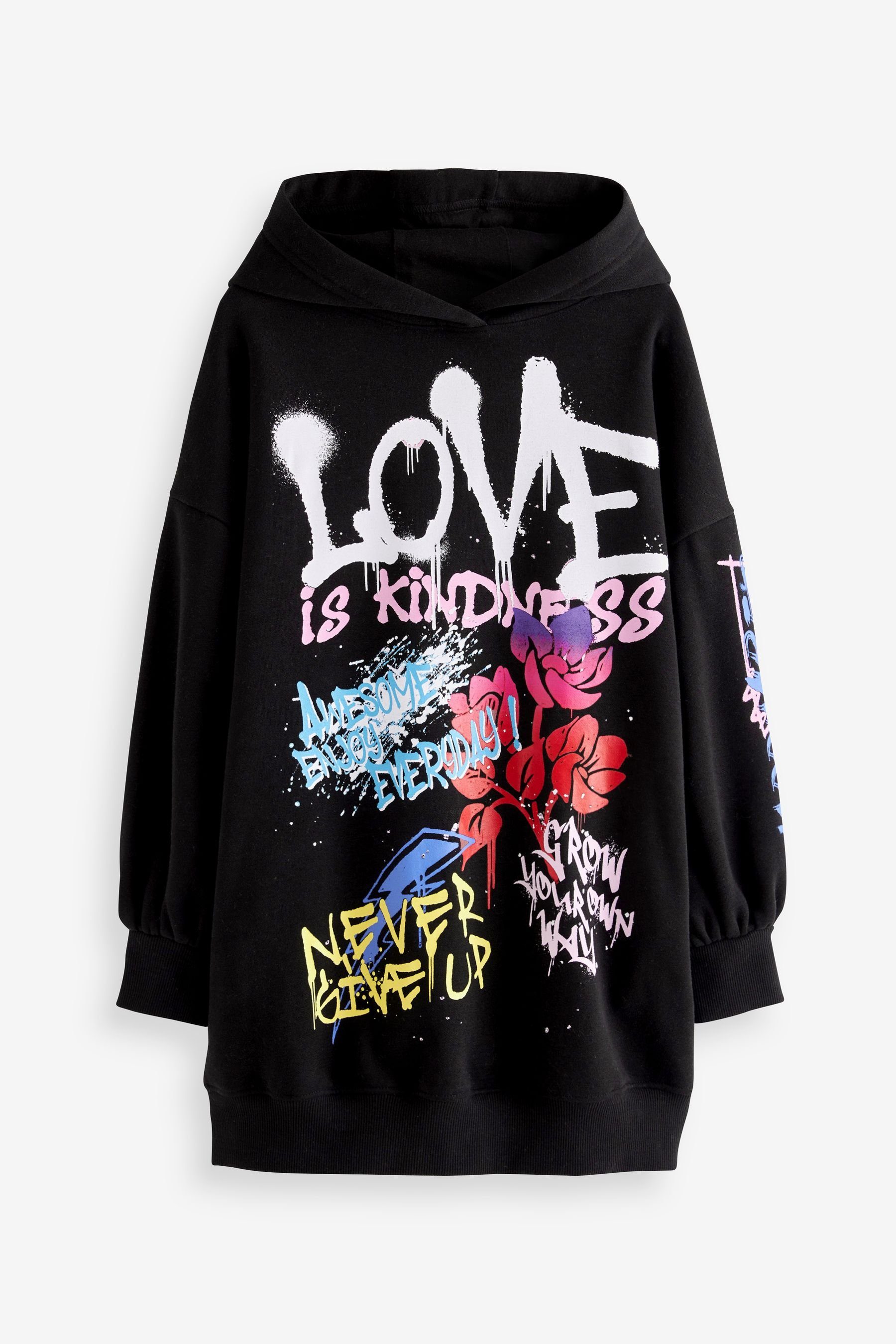 Next Longsweatshirt Graffiti (1-tlg) Langes Printed Black Kapuzensweatshirt