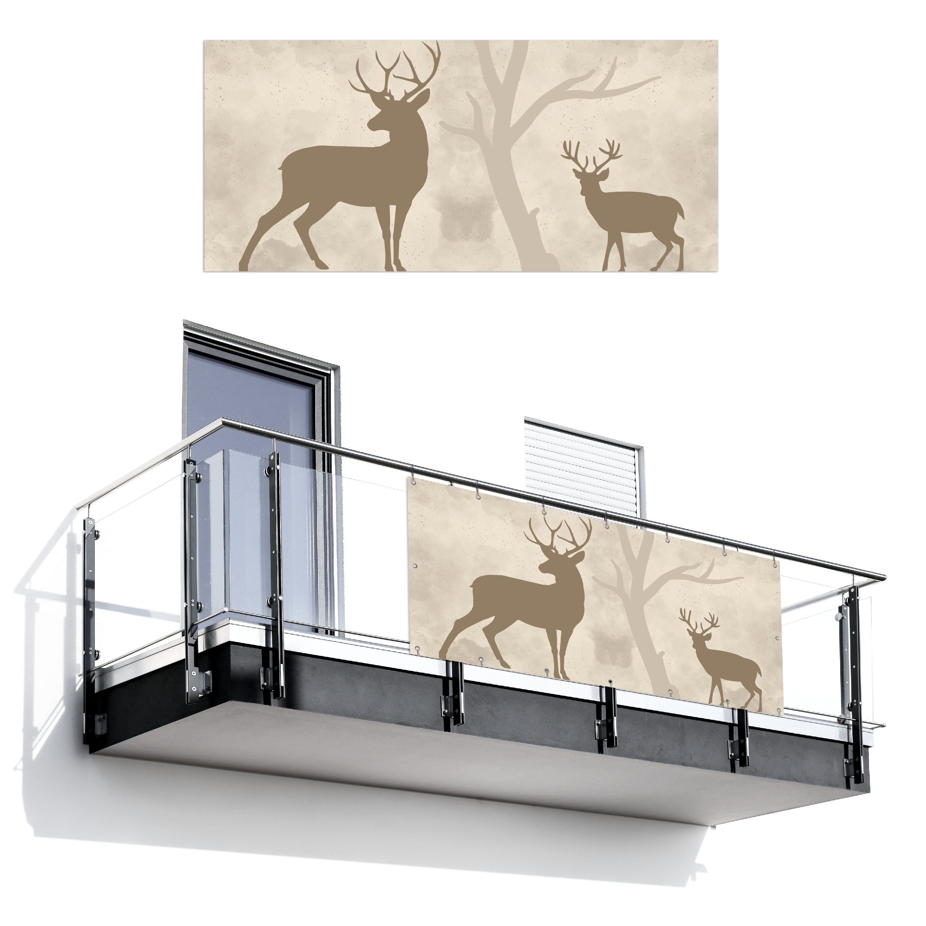 MuchoWow Balkonsichtschutz Hirsche - Beige - Taupe - Braun (1-St) Balkon Sichtschutz 90x200, Windschutz für Zaun PVC, 200x90 cm