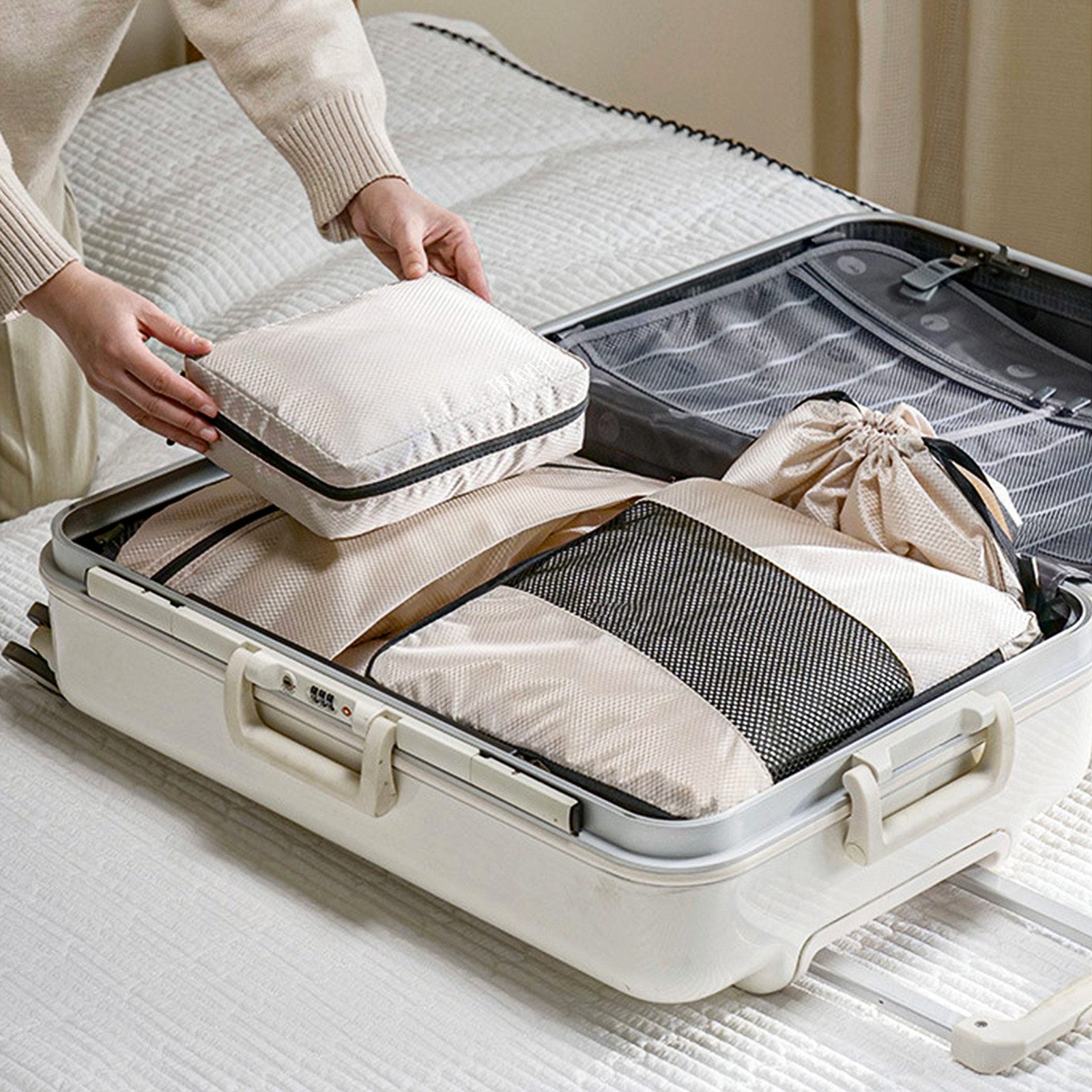 CALIYO Kofferorganizer Compression Packing Cubes Set für mehr Platz im Koffer & Backpack (6-tlg), Packtaschen mit Kompression für Rucksack & Koffer