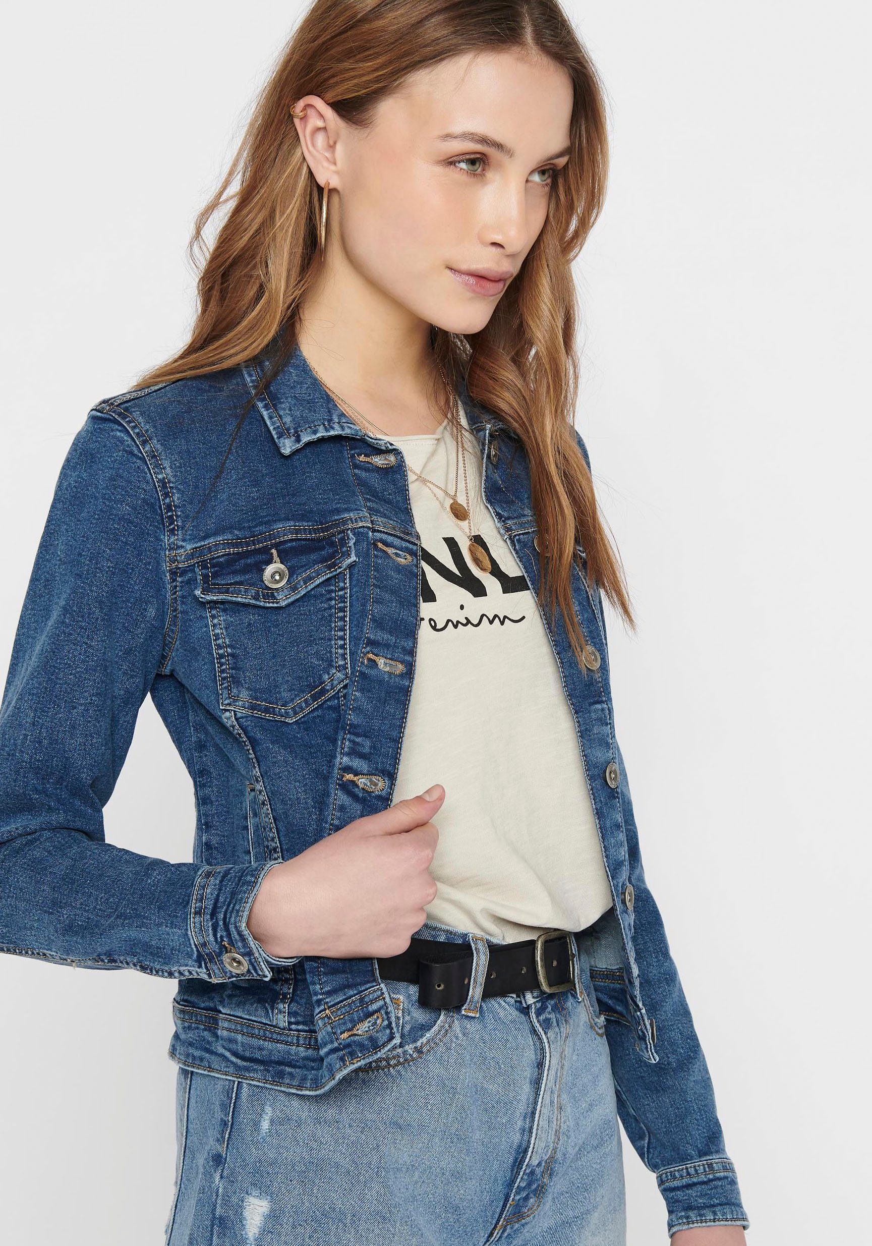 ONLY Jeansjacke ONLTIA DNM JACKET MB BEX02 NOOS in leichter Used-Waschung mit Stretch