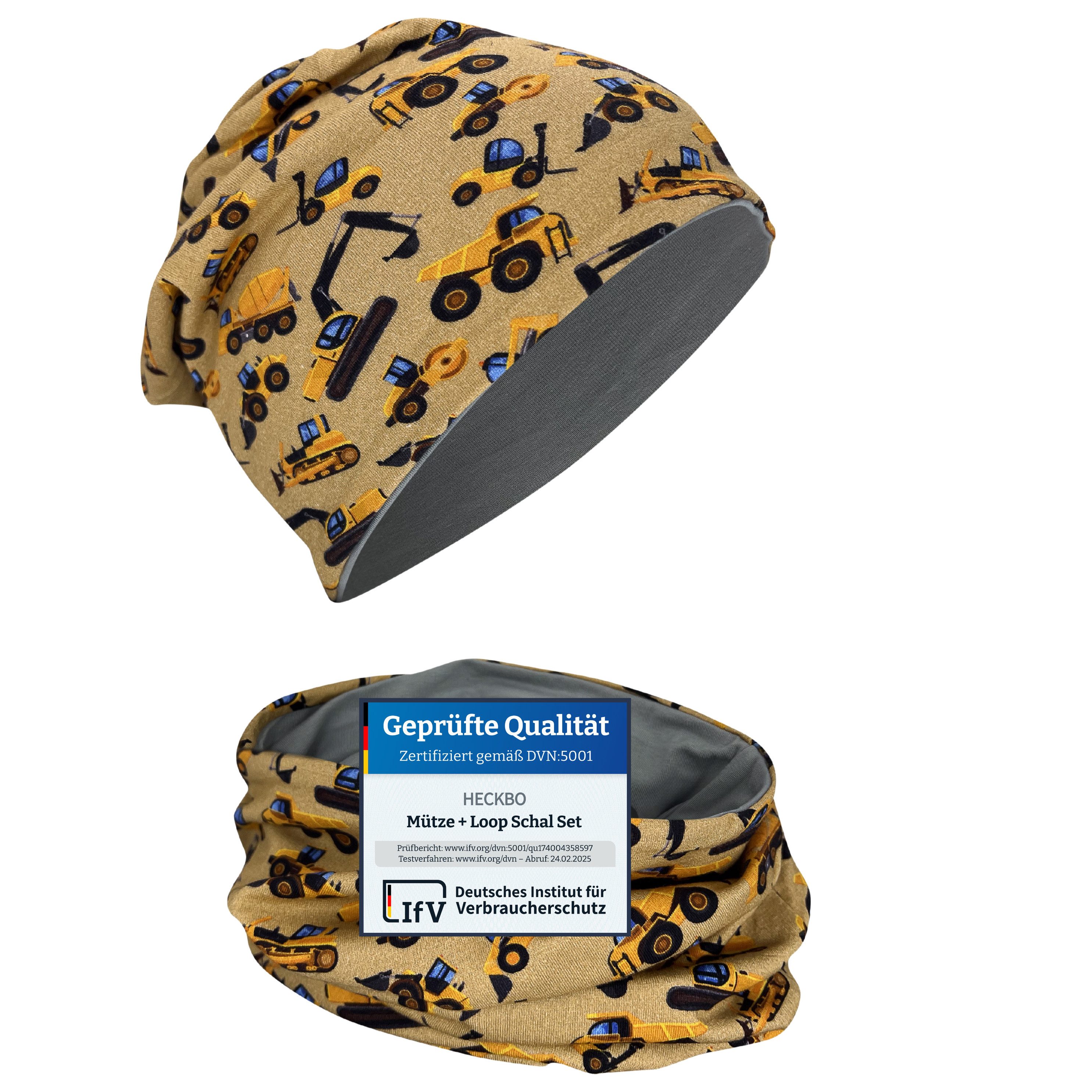 HECKBO Beanie HECKBO Kinder Mädchen Jungen Beanie Mütze & Loop-Schal Set