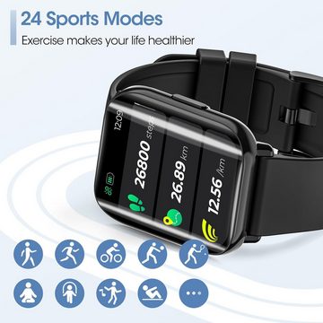 XINGHESF Herren's und Damen's IP68 Wasserdicht Fitness-Tracker Smartwatch (1,7 Zoll, Android/iOS), mit Herzfrequenzmonitor Schlafmonitor Schrittzähler, 24 Sportmodi