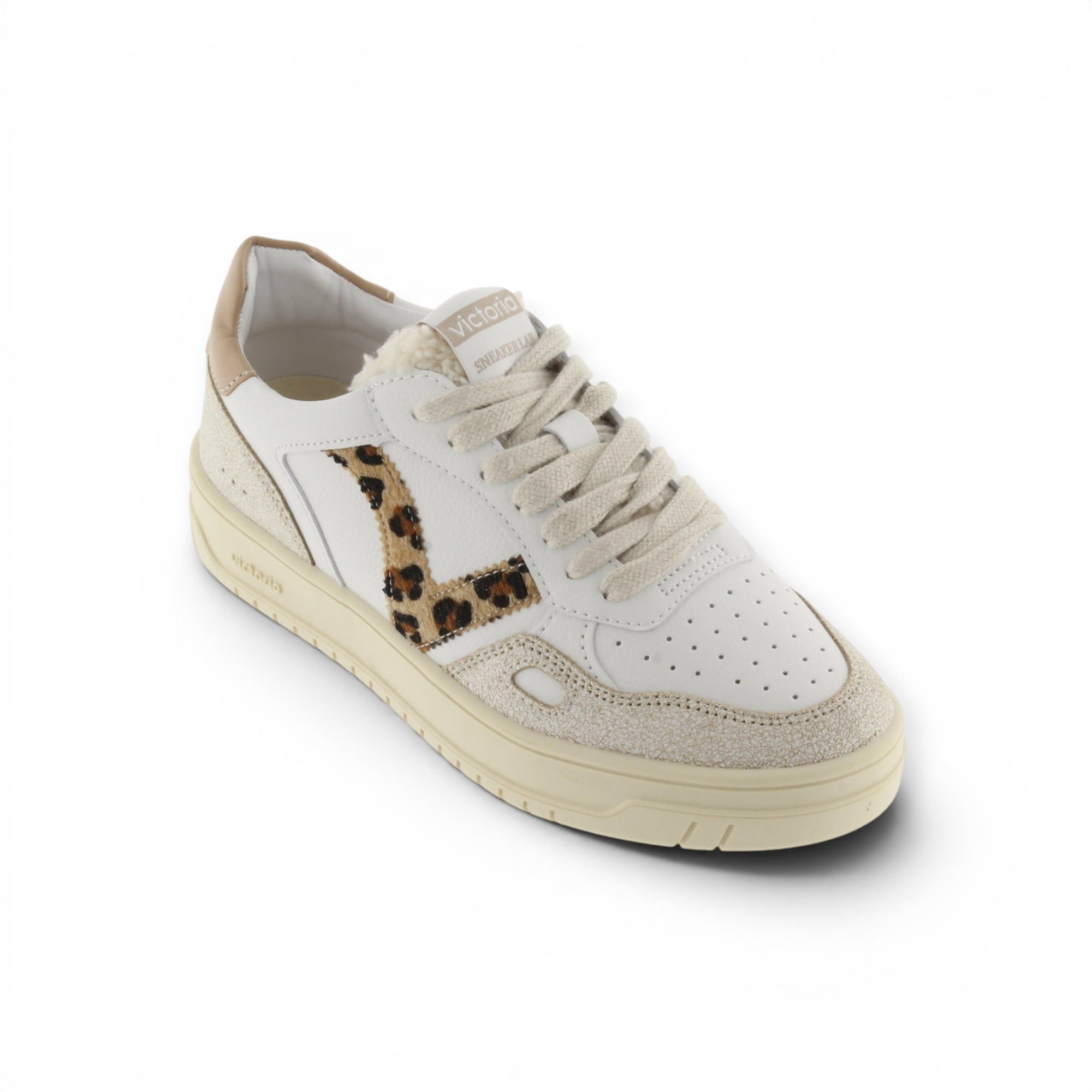 Victoria Seul Animal (Ledereffekt/Velourleder) - weiss/camelbraun Damen Sneaker