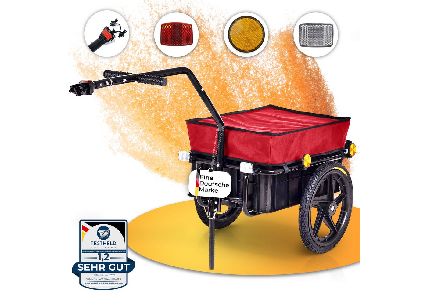 Thumbnail - SAMAX Fahrradlastenanhänger Lastenanhänger / Fahrradanhänger 60 Kg / 70 L mit Kupplung in Rot