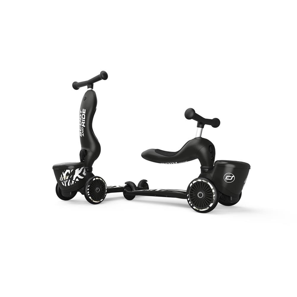 Scoot and Ride Kinderfahrzeug Lauflernhilfe Highwaykick 1 Lifestyle, Zebra / Schwarz, mit Aufbewahrungsbox, 2in1 Kickboard