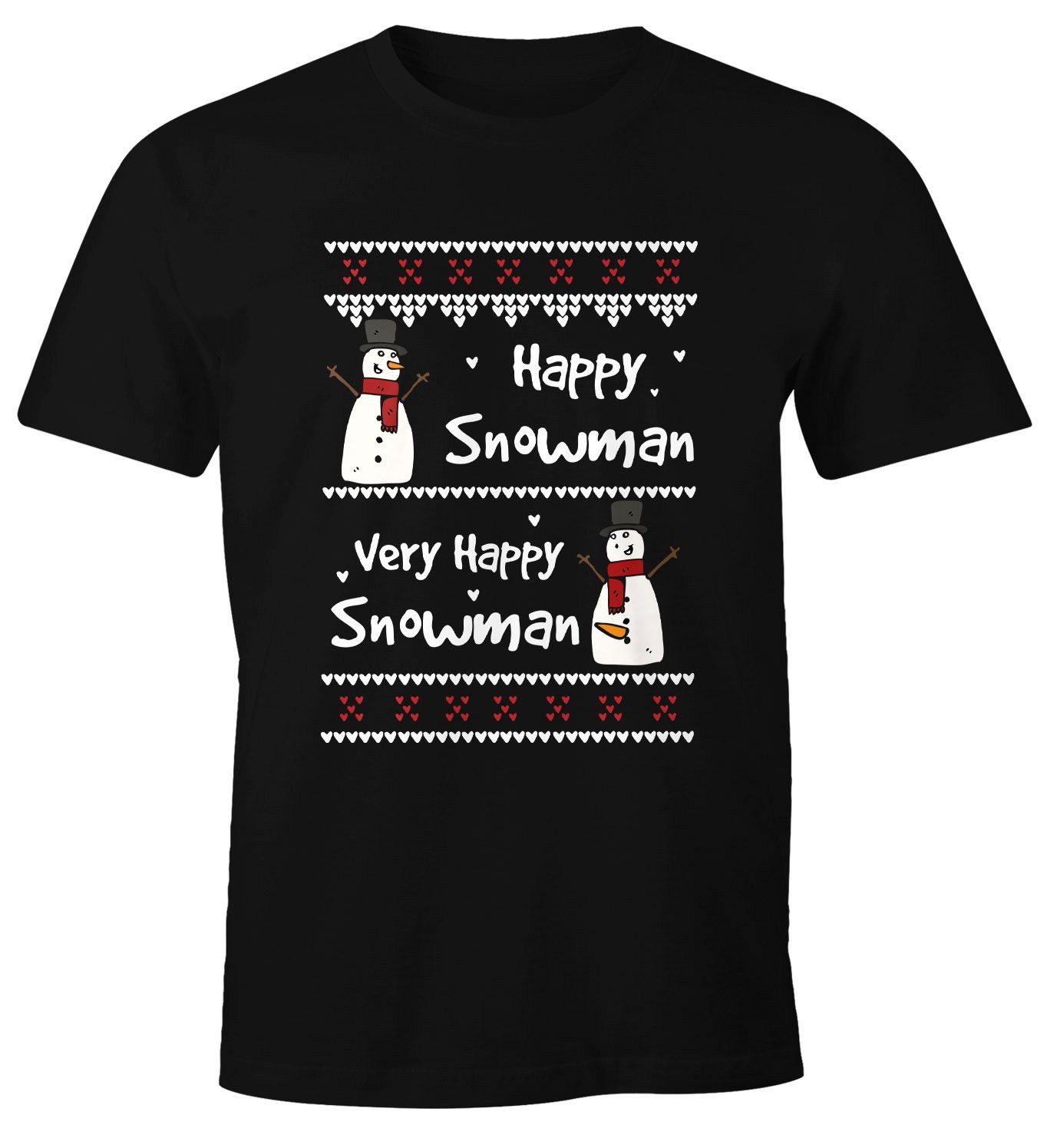 MoonWorks Print-Shirt Herren T-Shirt Ugly Christmas Very Happy Snowman Weihnachten mit Print