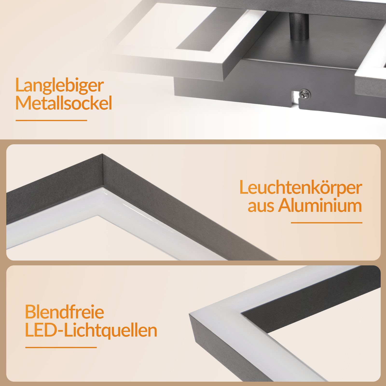 Nettlife LED Deckenleuchte 31/43W dimmbar Wohnzimmer Fernbedienung eckig modern Deckenlampe, LED fest integriert, für Schlafzimmer Küche Büro wechselbar von 300 – Bild 4 von 5
