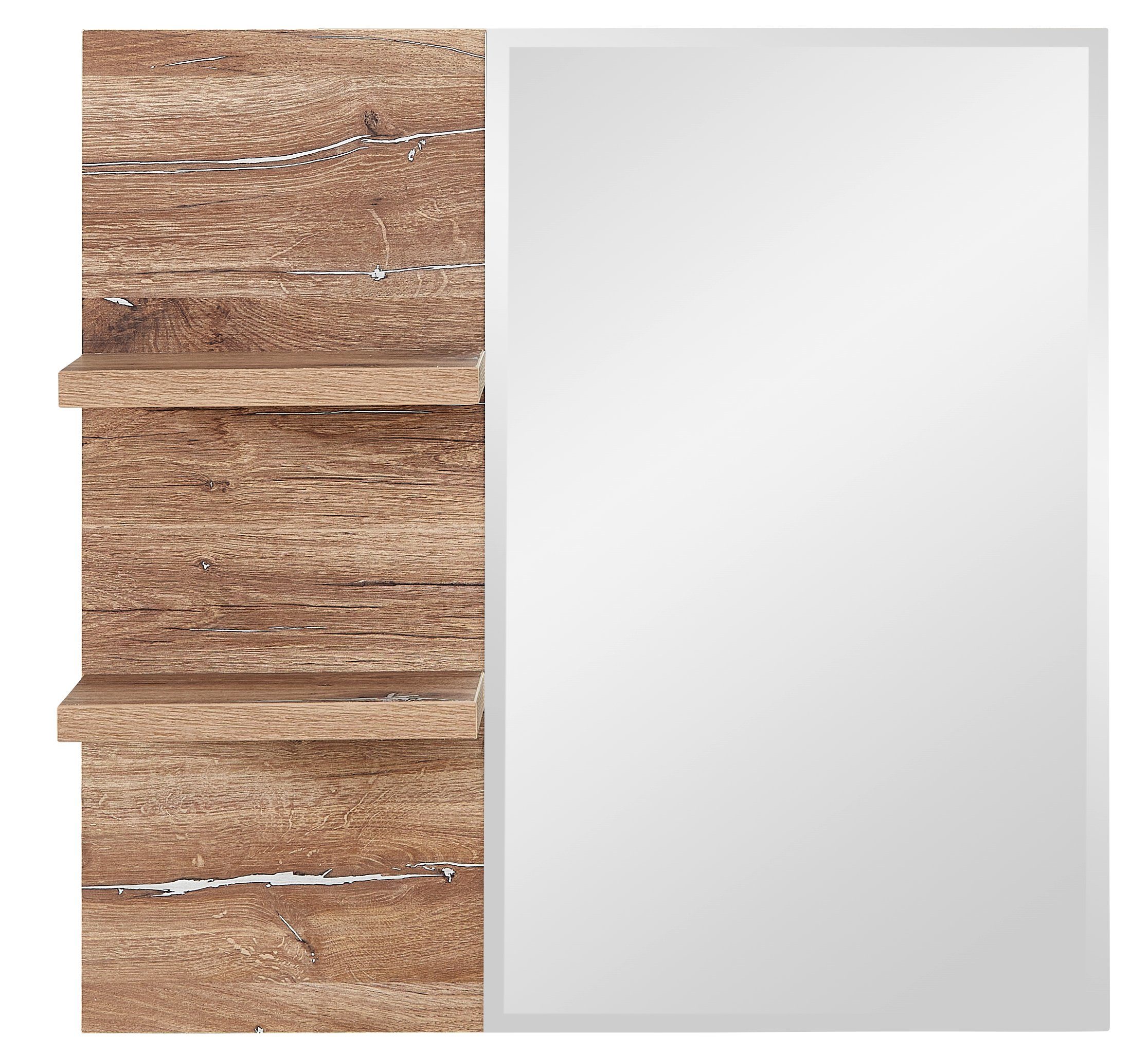 möbelando Wandspiegel Lydias, Moderner cm, Spiegel Nachbildung Flagstaff 80 82 2 Oak mit in Umbra cm Breite Höhe Ablageböden. 17 Spanplatte cm, Tiefe aus