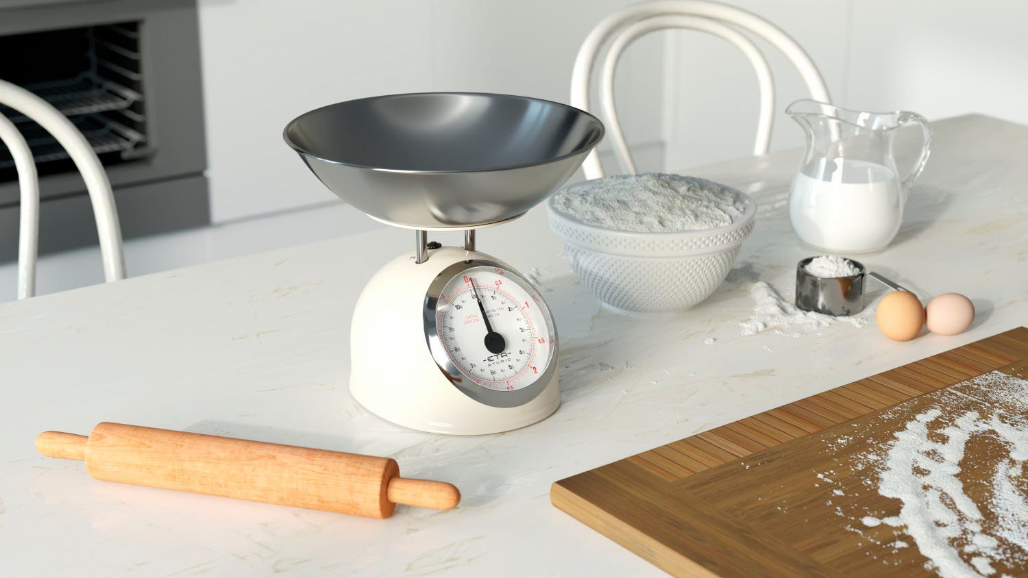 eta Küchenwaage STORIO beige ETA577790040 Retro, analog, (2-tlg), Ganzmetall-Design mit einer Edelstahl Schlüssel, bis 5 kg