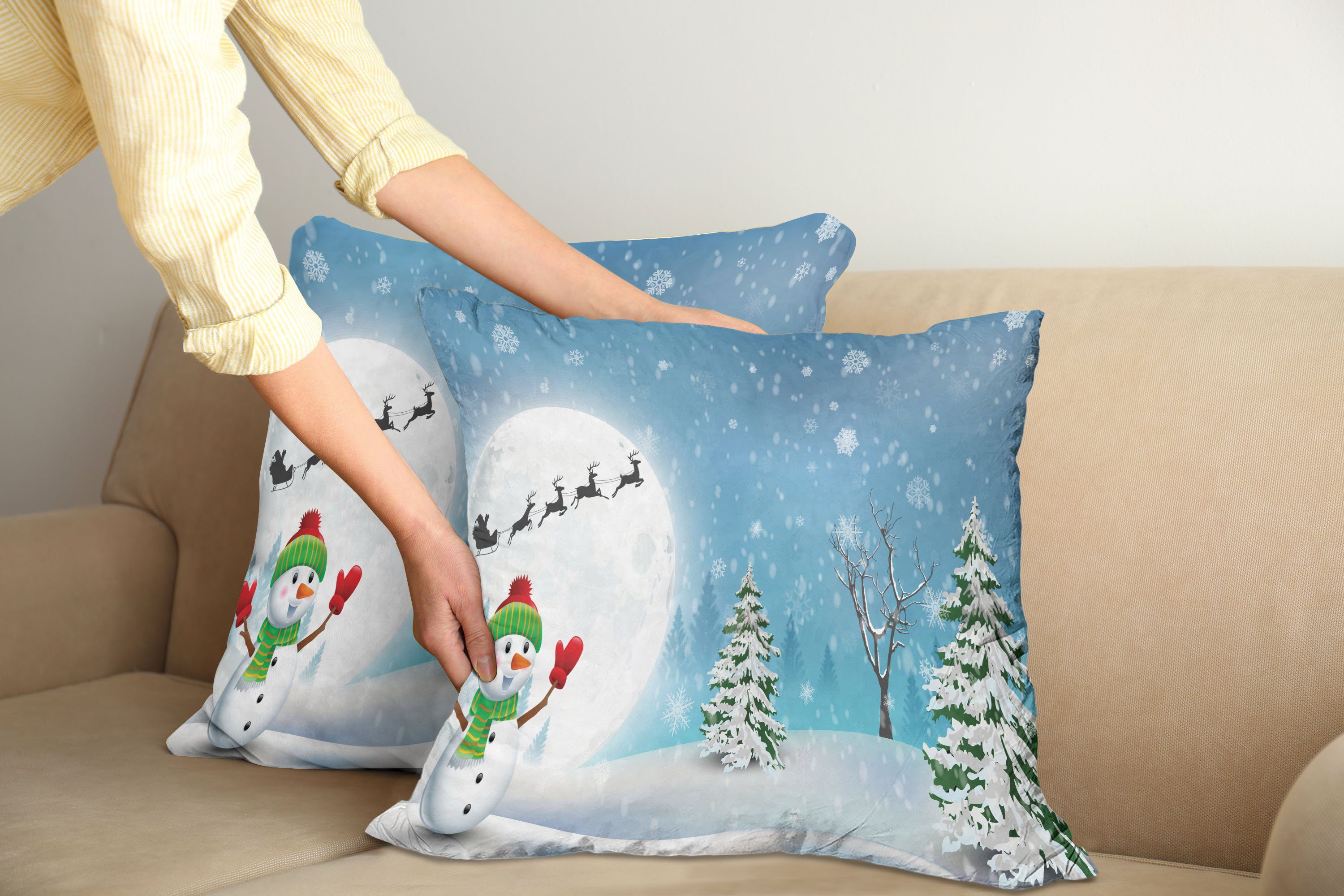 Weihnachten Digitaldruck, Weihnachts Stück), (2 Snowman Modern Jolly Kissenbezüge Doppelseitiger Accent Abakuhaus