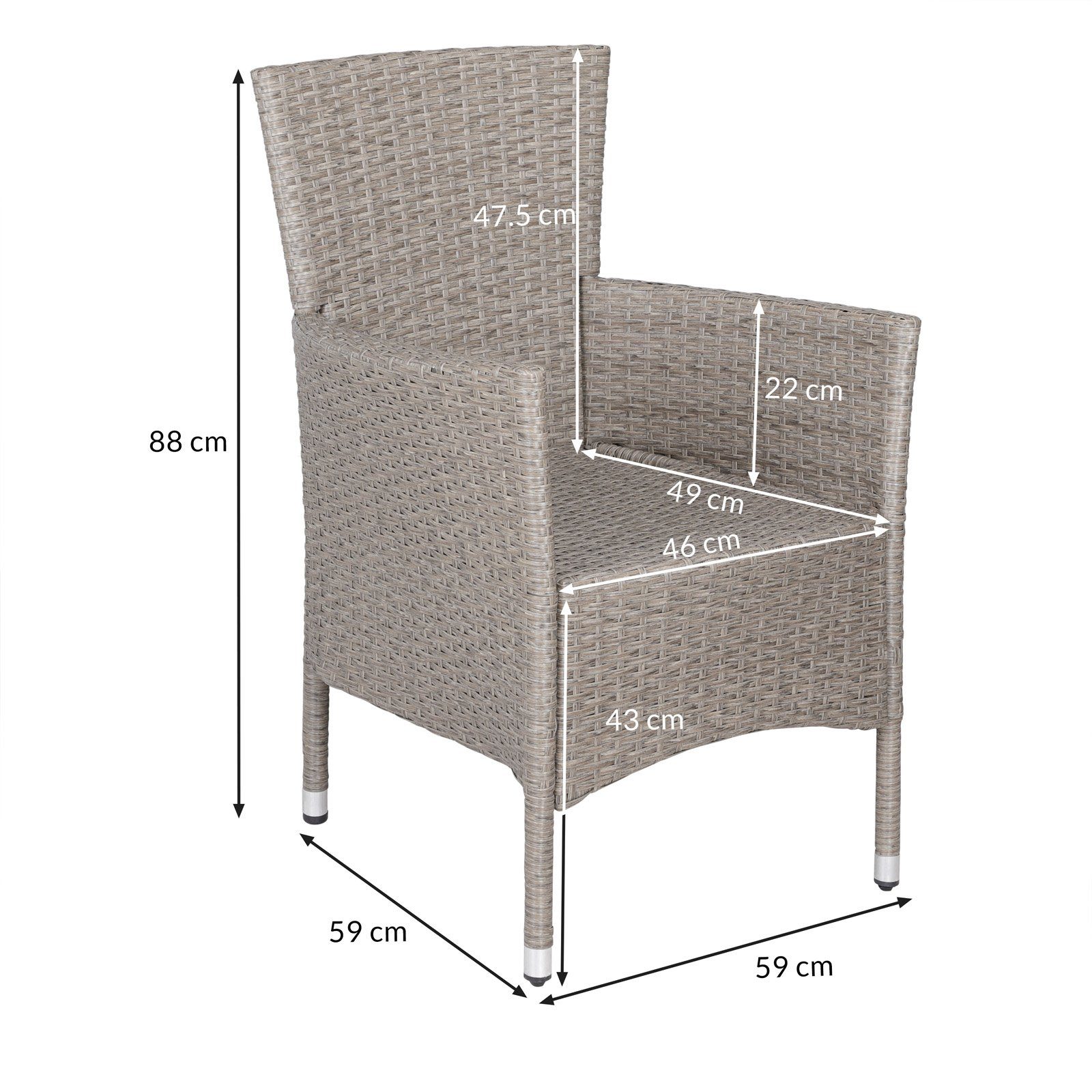 Stühle 4 90x90cm 4+1, Gartentisch stapelbare Casaria Auflagen Sitzgruppe Polyrattan 7m