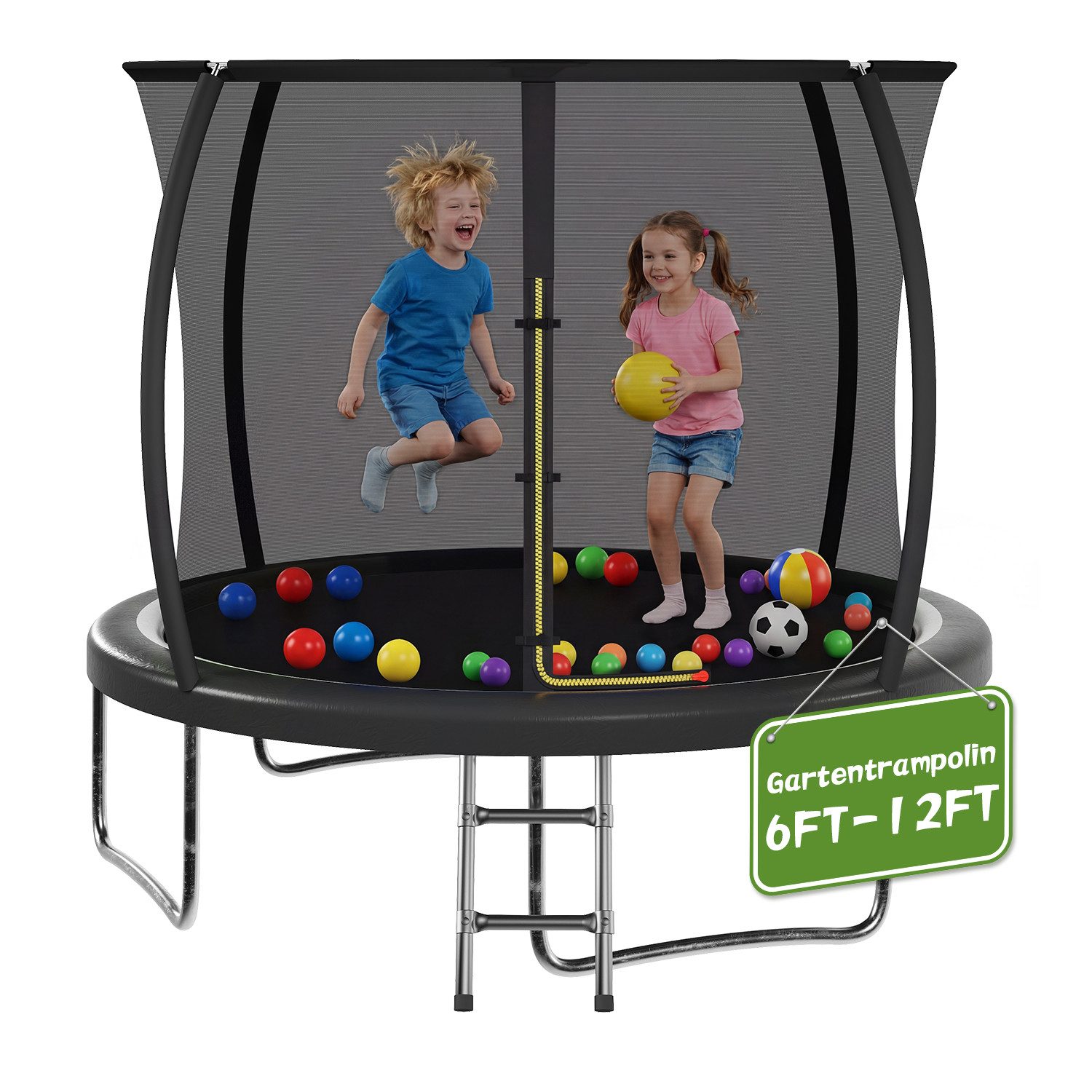 HOMALL Gartentrampolin Kindertrampolin Outdoor-Trampolin Durchmesser: 183/220/290/360 cm, Ø 290 cm, (Durchmesser 183 cm (mit Sicherheitsnetz und Schutzhaube, Tragkraft 50 kg/150 kg, 360°-Sicherheitsnetz, erhältlich in Schwarz/Blau/mehrfarbig) -ostern geschenke)