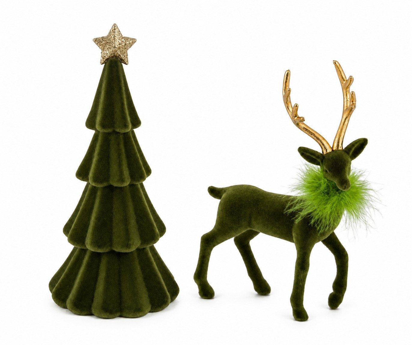 Kunstgewerbe Gehlmann Weihnachtsfigur Otto Deko Hirsch & Tannenbaum grün – 2er Set