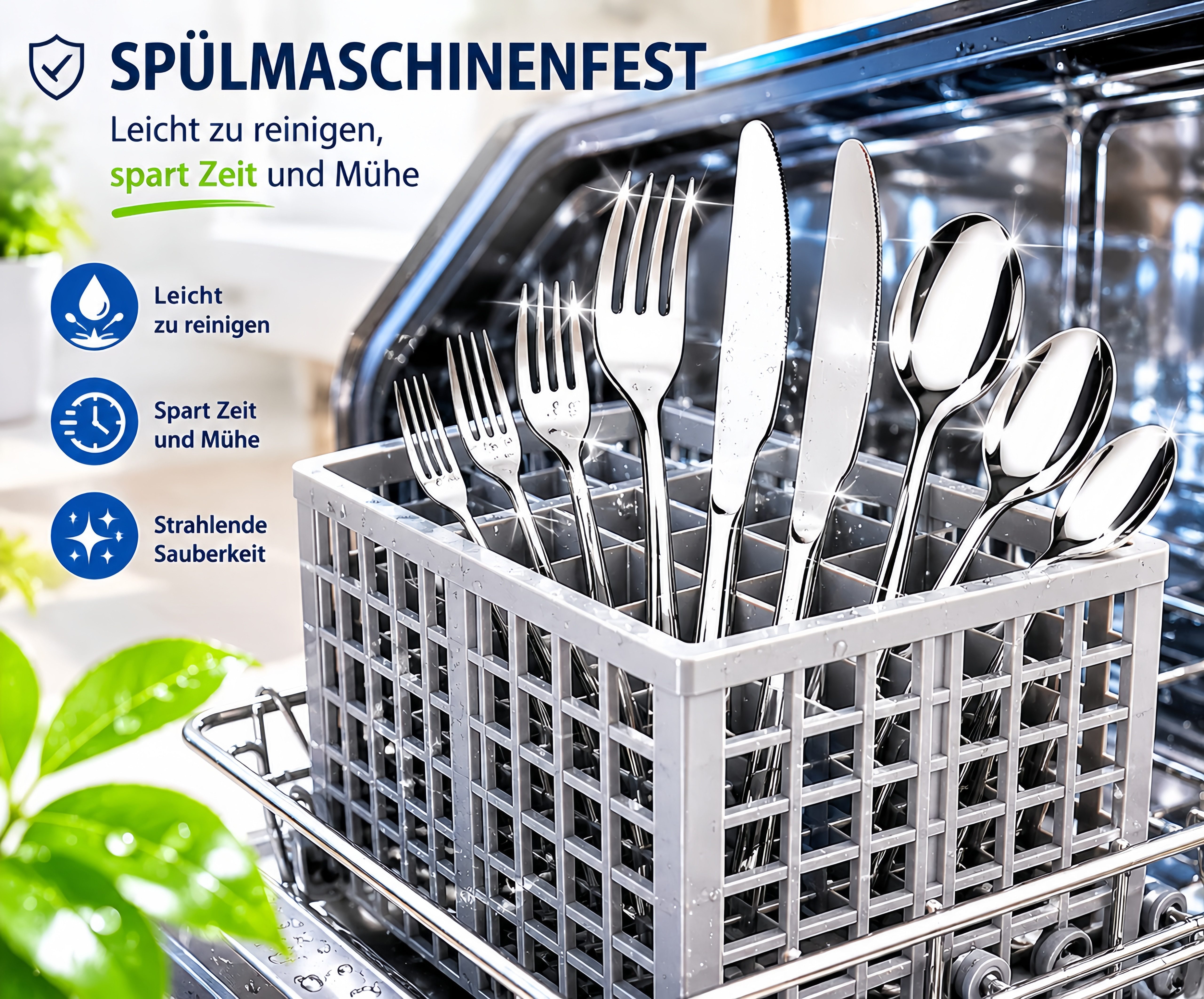 Fyrove Besteck-Set 30-teiliges Edelstahl Besteckset Spülmaschinenfest, 36 Personen, Modern Silber für 6 Personen – Bild 3 von 5