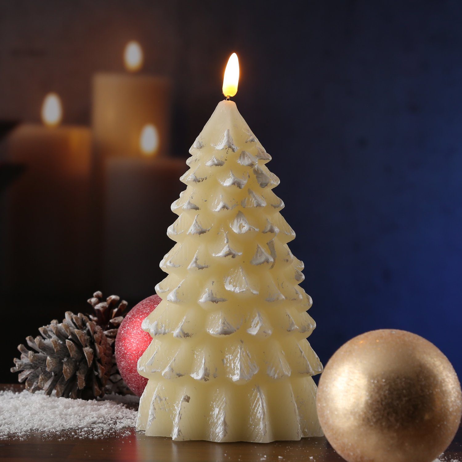 MARELIDA LED-Kerze Tannenbaum Weihnachtsbaum Baumform Echtwachs H: 20cm Timer creme