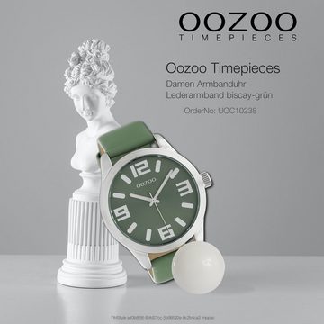 OOZOO Quarzuhr Oozoo Unisex Armbanduhr biscay-grün, (Analoguhr), Damen, Herrenuhr rund, extra groß (ca 46mm) Lederarmband, FashionStyle