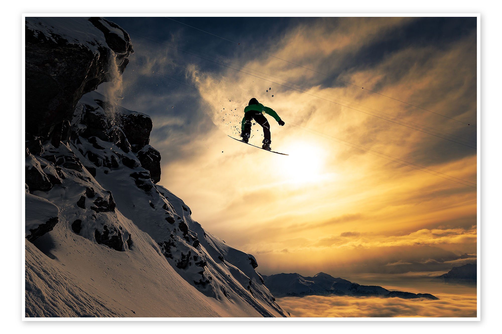 Posterlounge Poster Jakob Sanne, Snowboarden in der Dämmerung, Fotografie
