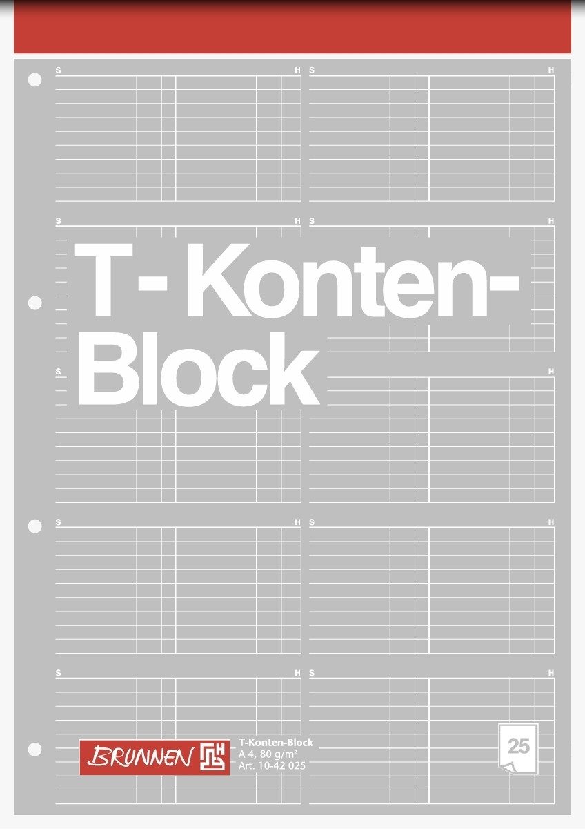 BRUNNEN Notenblock T-Konten-Block A4 80g/qm 25 Blatt Packung mit 10 Stück
