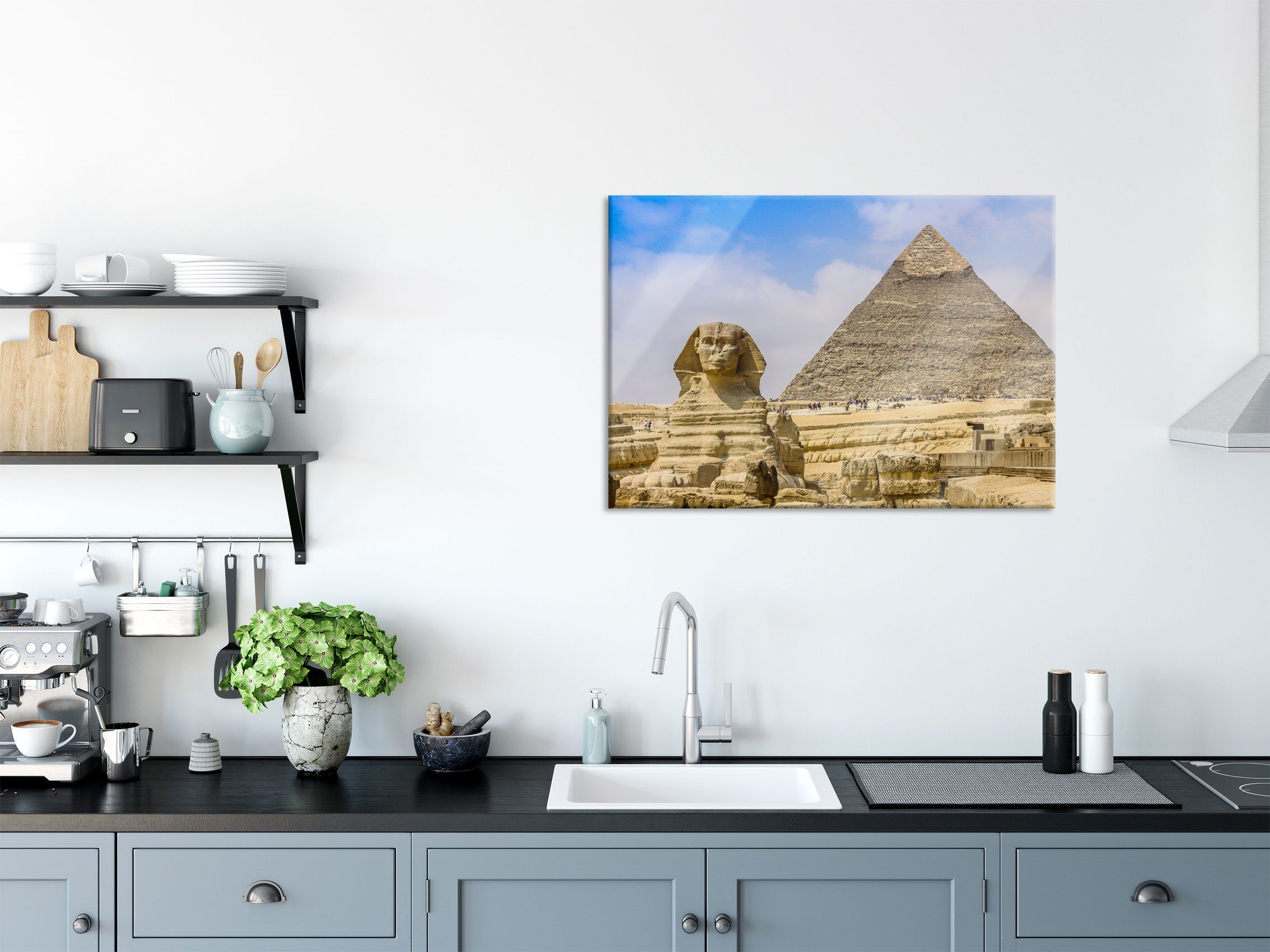 Pixxprint Glasbild Pyramide inkl. und Sphinx Pyramide, Echtglas, von Sphinx Abstandshalter Aufhängungen St), Gizeh von mit Gizeh (1 aus mit Glasbild