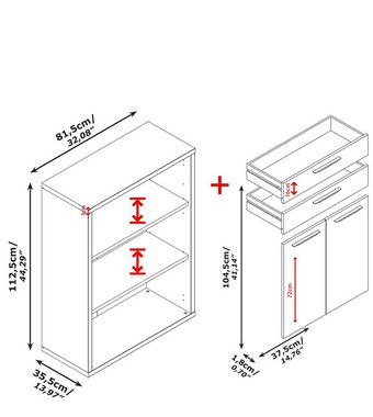Composad Aktenschrank DAVINCI mit 2 Türen, 2 Schubladen und 3 Fächern, B/T/H: ca. 81,5x35,5x112,5 cm