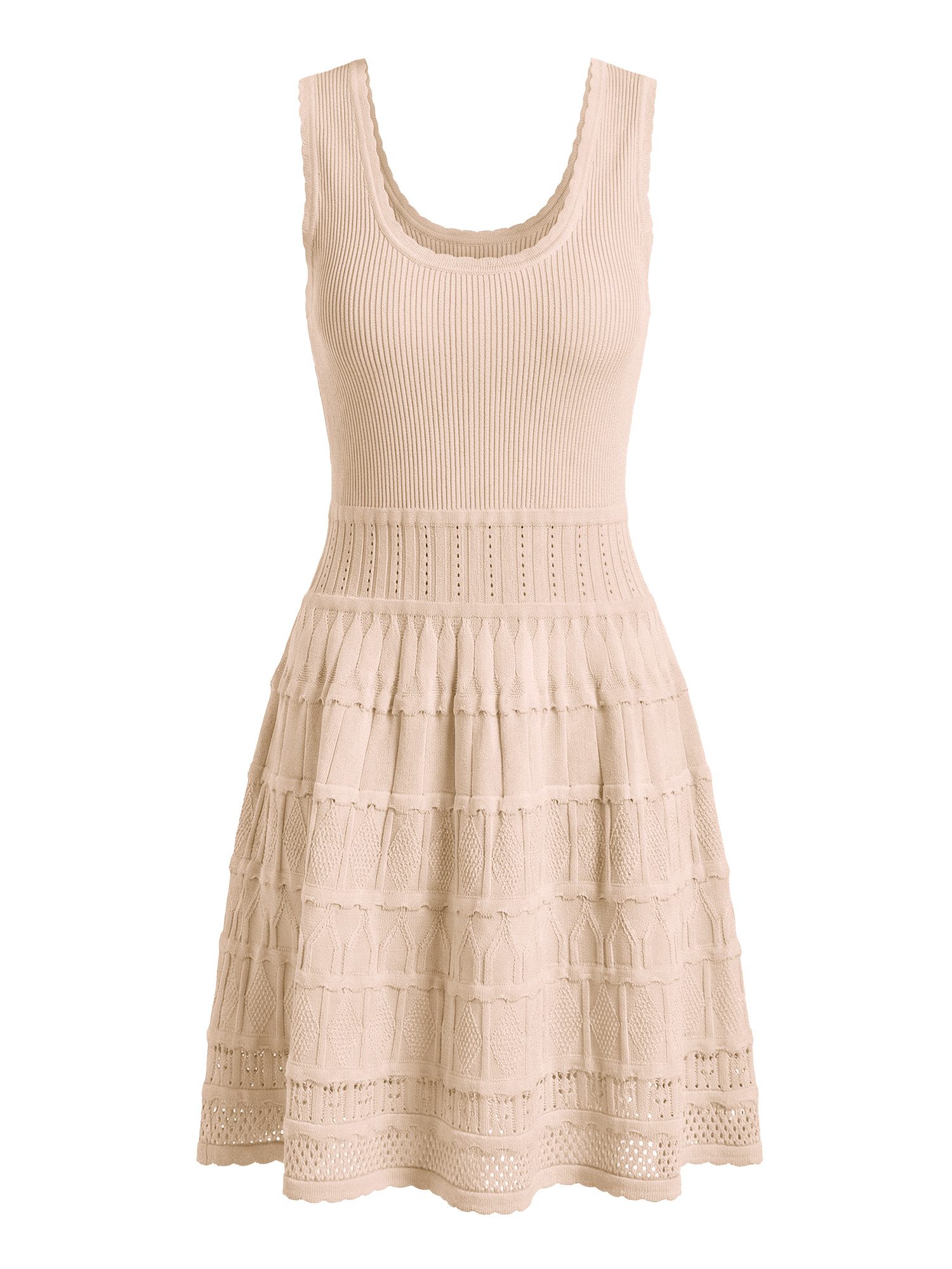 Strickkleid Damen Sommer Minikleid Casual Tank U-Ausschnitt Ärmellos Rüschen