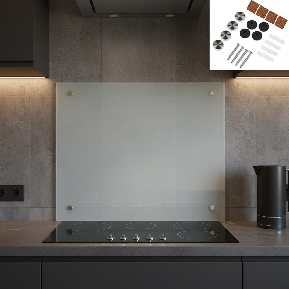 Mucola Küchenrückwand Glasrückwand Milchglas Fliesenspiegel Herdspritzschutz Sicherheitsglas, (Stück, Premium-Rückwand), ESG Sicherheitsglas