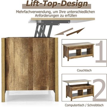 KOMFOTTEU Couchtisch Sofatisch, höhenverstellbar, mit verstecktem Straum & 2 Etagen