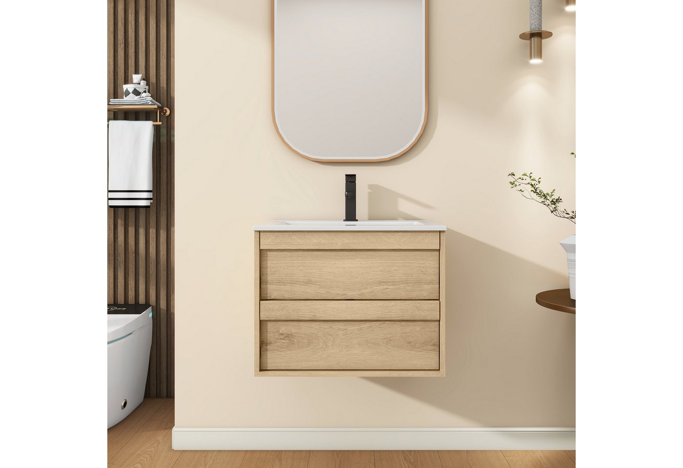 Thumbnail - UEV Waschtisch mit Unterschrank, Waschbeckenunterschrank 60cm/75cm hängend (mit Wasserhahn und Pop-up-Abfluss, Badezimmm...