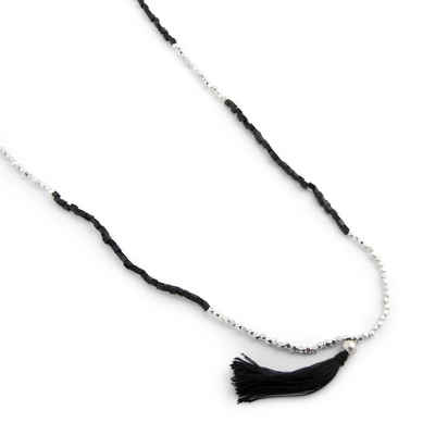 PEARLS FOR GIRLS Halsband PEARLS FOR GIRLS Damen Halskette lange Kette mit Glaskristallen Halsschmuck Schwarz/Silber