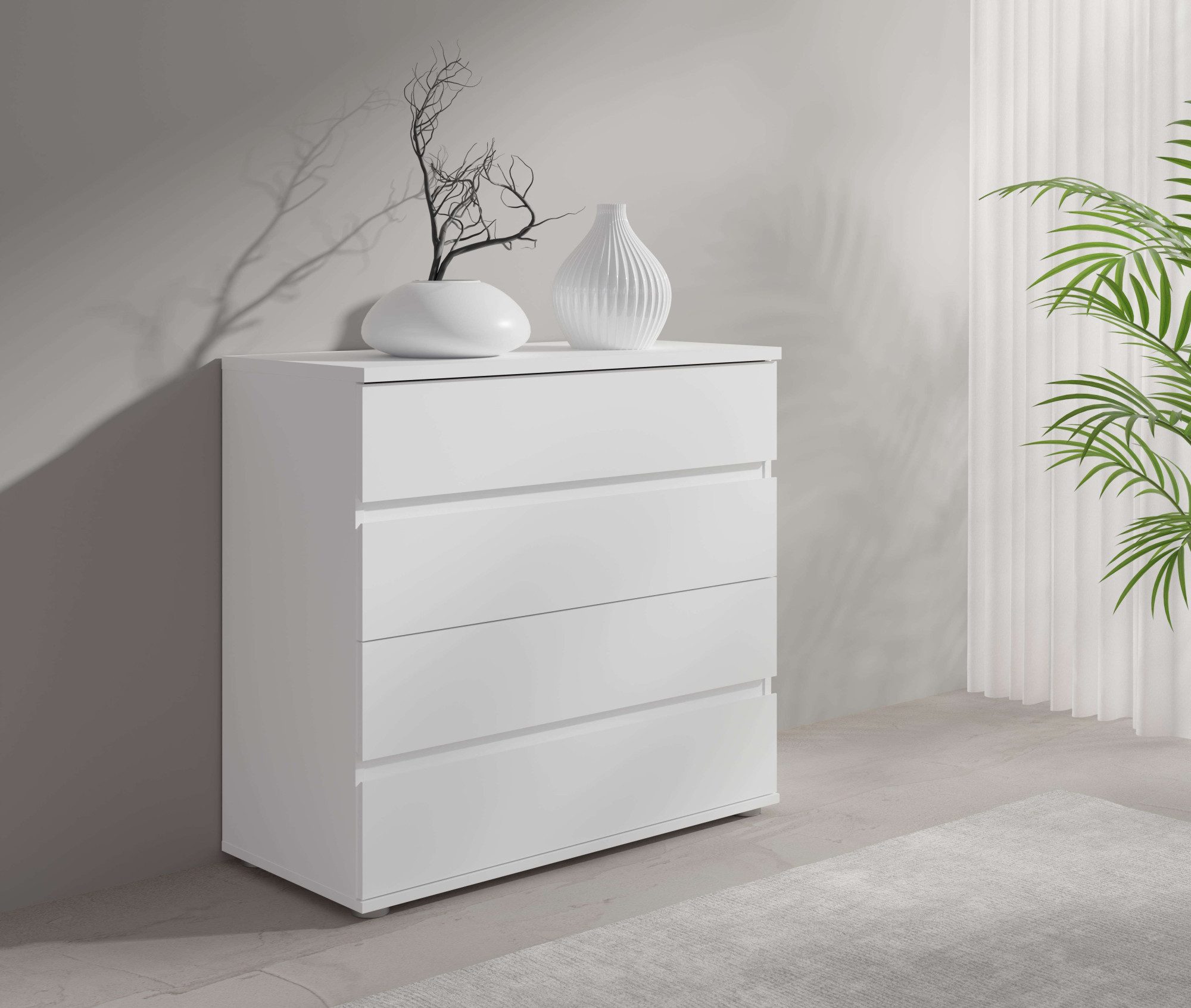 OTTO home Kommode Greeti Sideboard mit 4 Schubladen, Maße B/T/H: 91,2/42/84,3 cm, Schubladenschrank mit viel Stauraum, weiß matt, Breite …