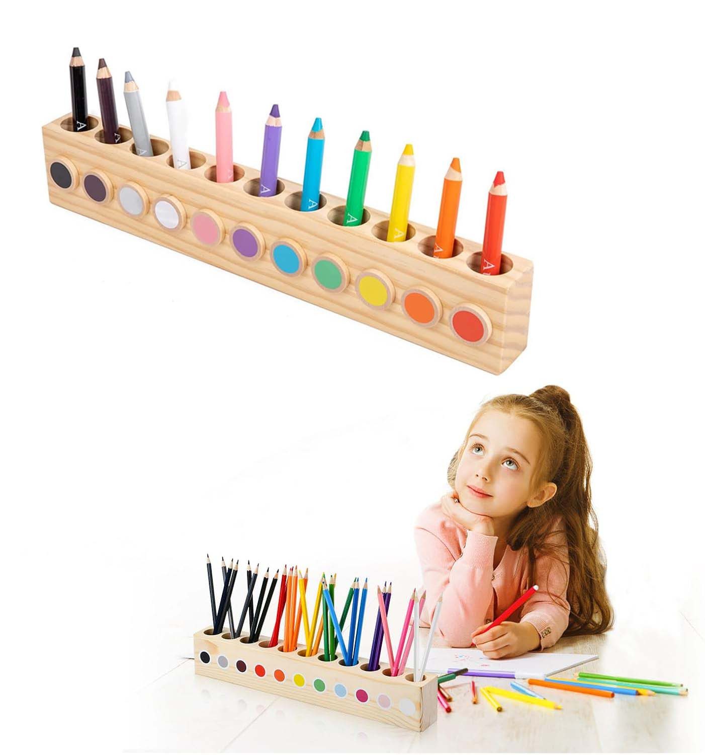 Coonoor Badorganizer Schreibtisch Stiftesorter Stiftköcher,Buntstifthalter aus Massivholz