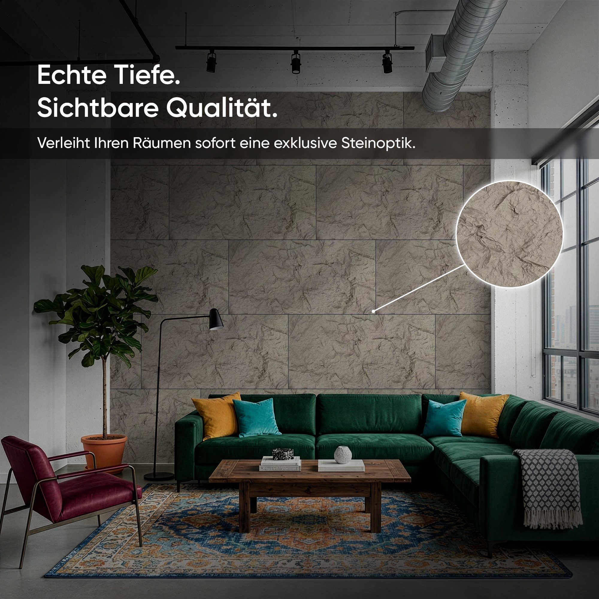 IZODEKOR 3D Wandpaneel PU Steinoptik 60x120 cm, 5 cm dick, Wandverkleidung Innen, BxL: 60x120 cm, 0,72 qm, (0,72 m) 3D Steinoptik, wasserfest, einfache Selbstmo – Bild 5 von 5