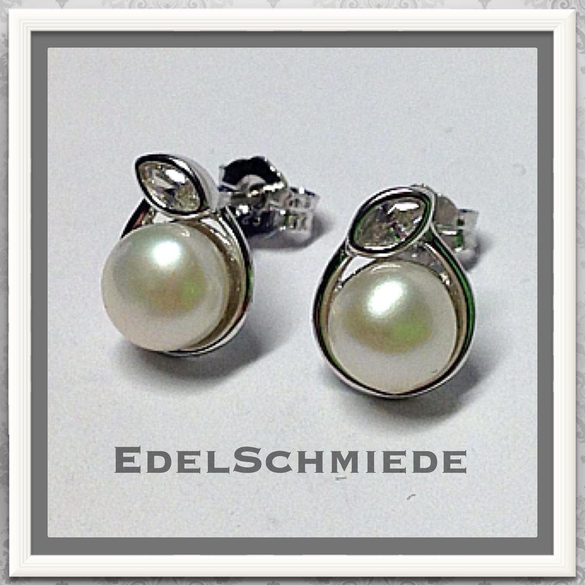 Ohrstecker-Set Perlohrstecker in 925 Silber rhod mit Zirkonia