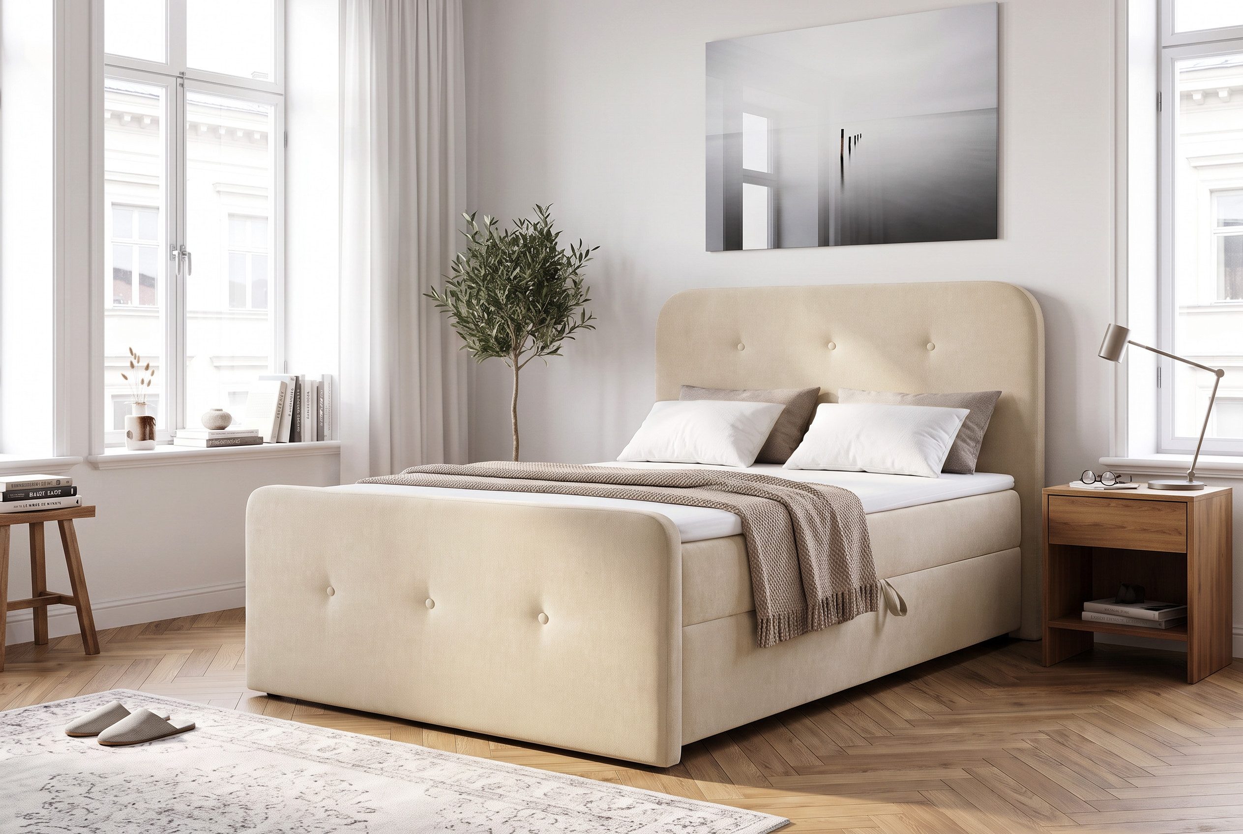Home affaire Boxbett Amrum, Polsterbett mit Bettkasten, inkl. Taschenfederkernmatratze H3, mit Kaltschaumtopper, Chenille-Bezug, 120x200 & 180x200 cm