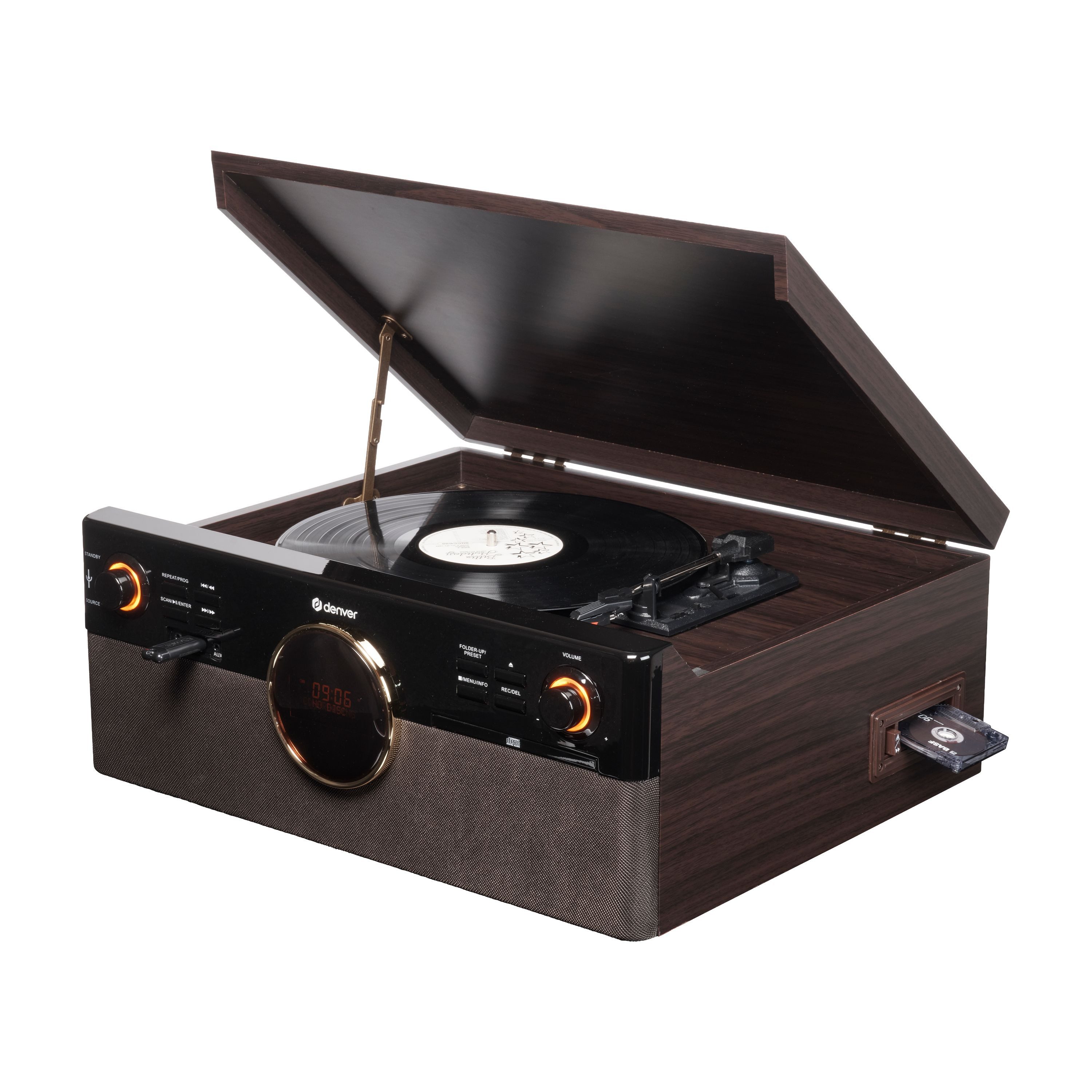 Denver MRD-180DW Plattenspieler (Plattenspieler · CD · Kassette · DAB+ · Bluetooth · USB-Aufnahme)