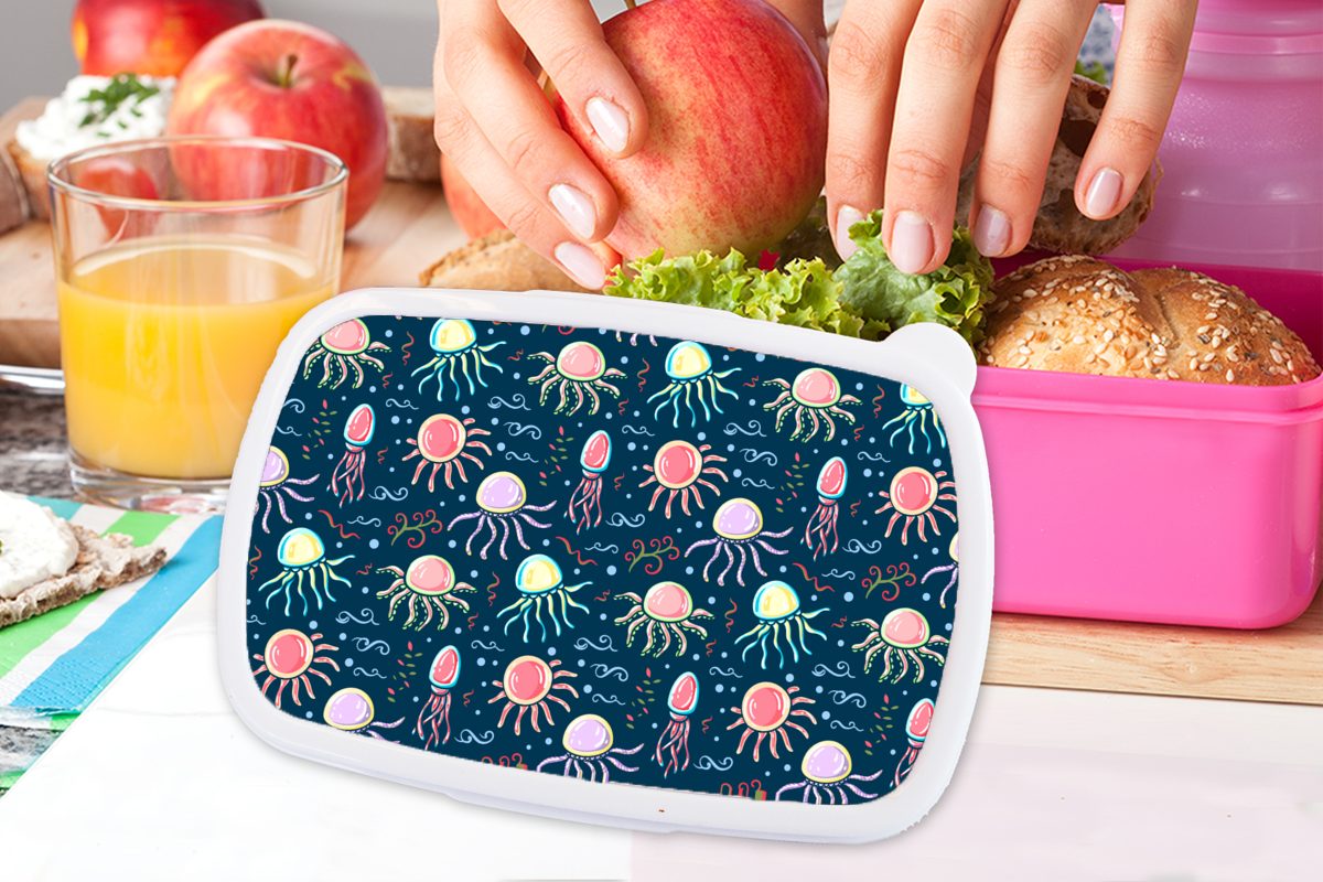 MuchoWow Lunchbox Design Kunststoff, - Kinder, Erwachsene, Snackbox, Brotdose Tiere Brotbox für - Mädchen, (2-tlg), Kunststoff rosa Qualle