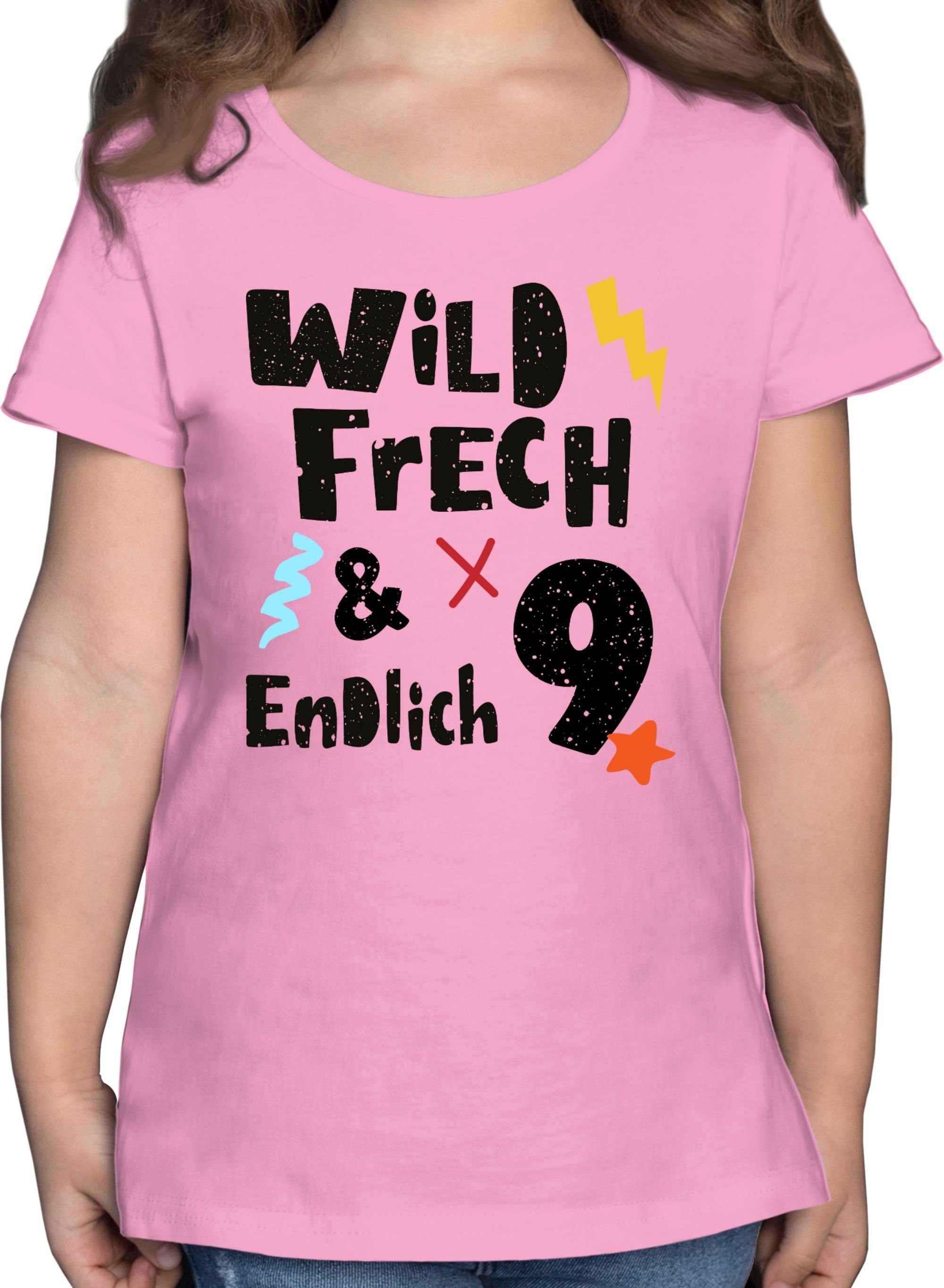 Shirtracer T-Shirt Wild frech und endlich 9 - Wunderbar neun Jahre 9. Geburtstag 2 Rosa