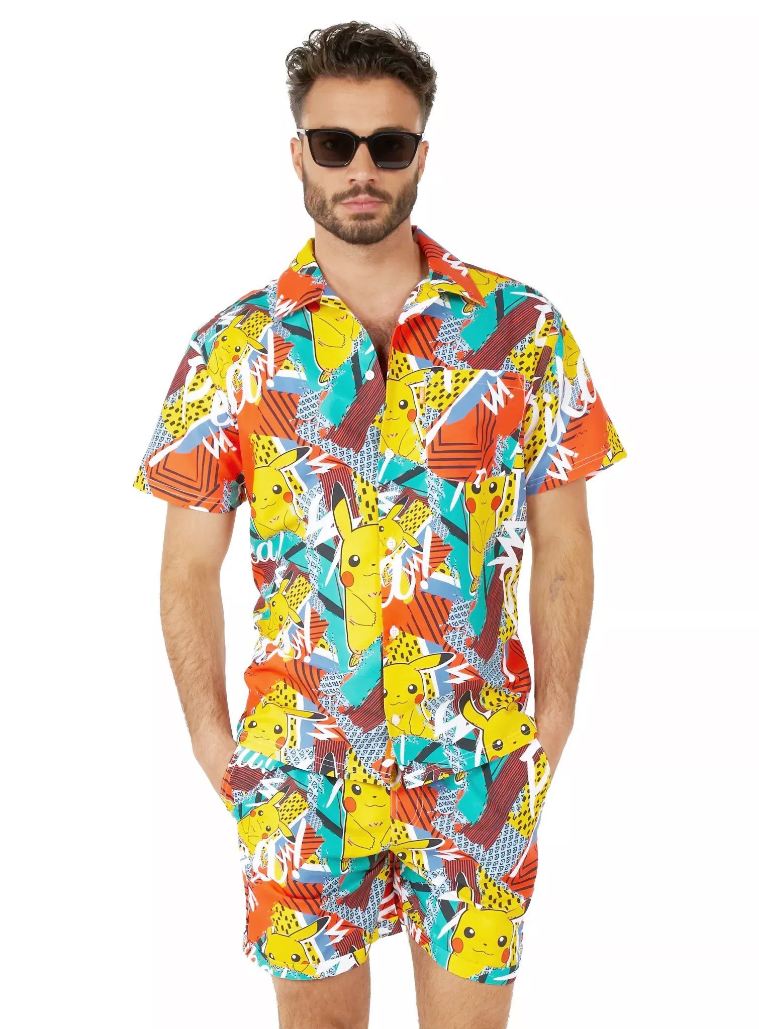 Opposuits Partyanzug Sommer Kombi Pika Pikachu - Strand Kostüm, Ein Outfit wie ein Donnerblitz - Pokémon Hemd und Shorts vom Typ 'Ele