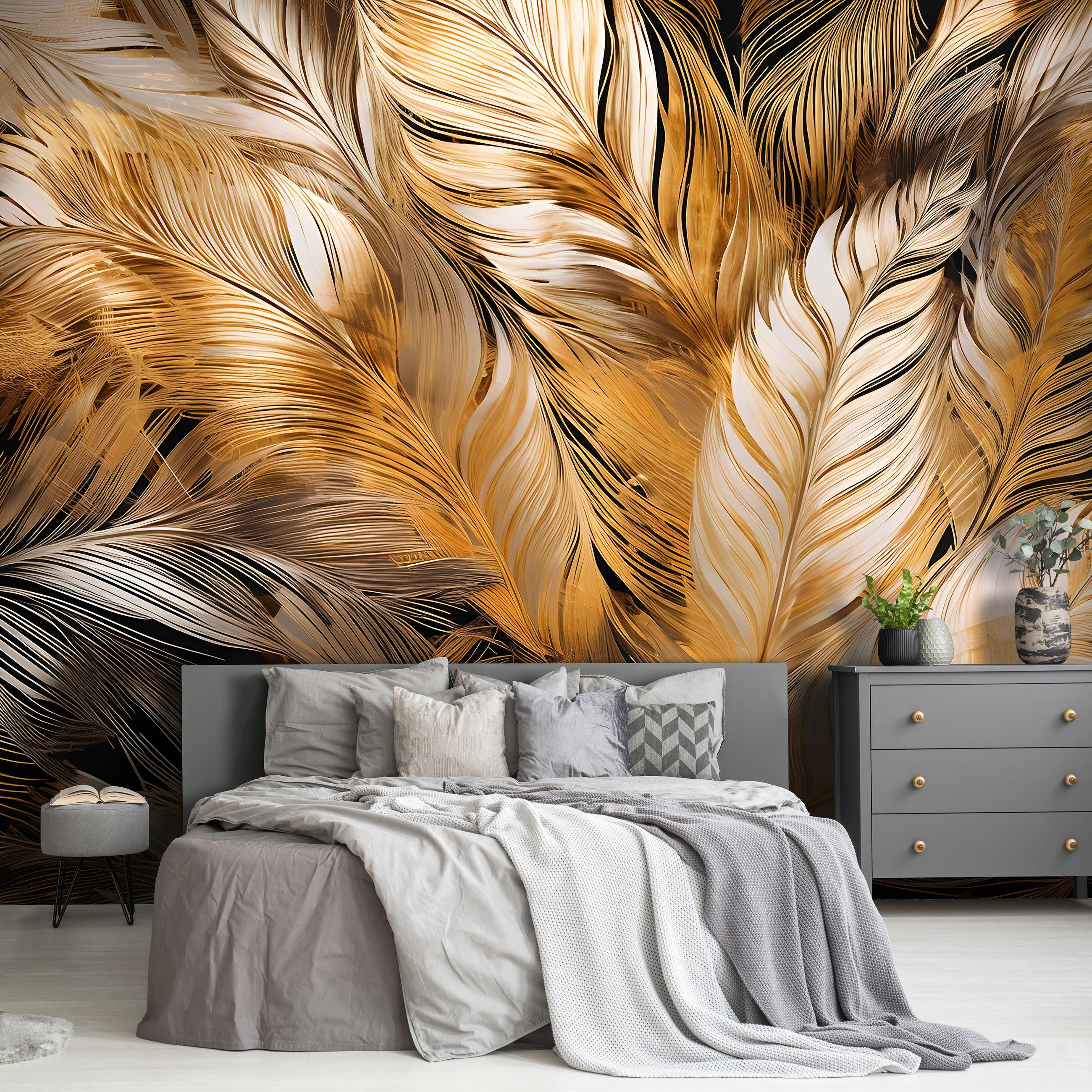 Wallarena Fototapete Blätter Gold Glamour Vlies Tapete Wohnzimmer Schlafzim günstig online kaufen