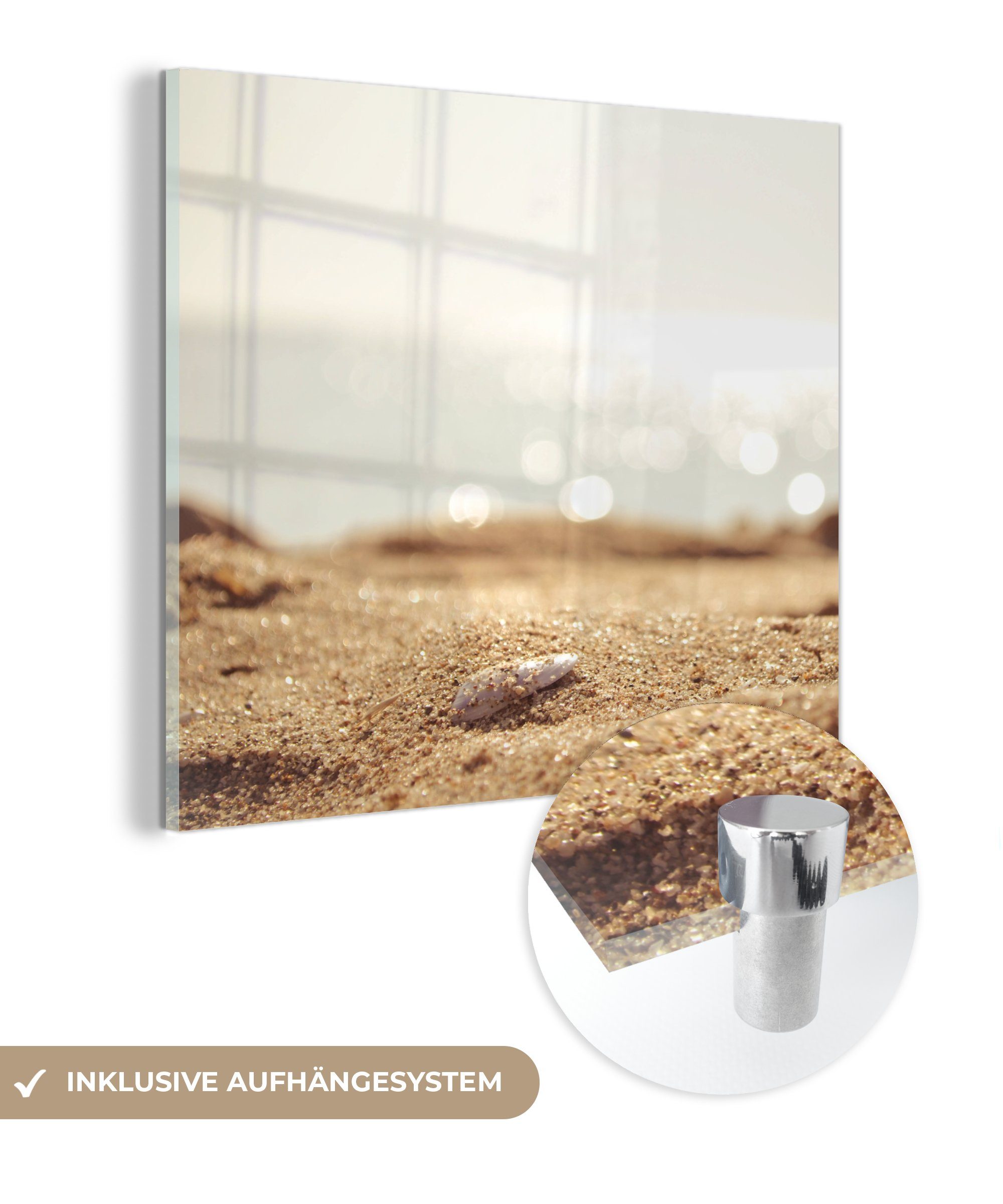 MuchoWow Acrylglasbild Strand - Sand - Muschel, (1 St), Glasbilder - Bilder auf Glas Wandbild - Foto auf Glas - Wanddekoration