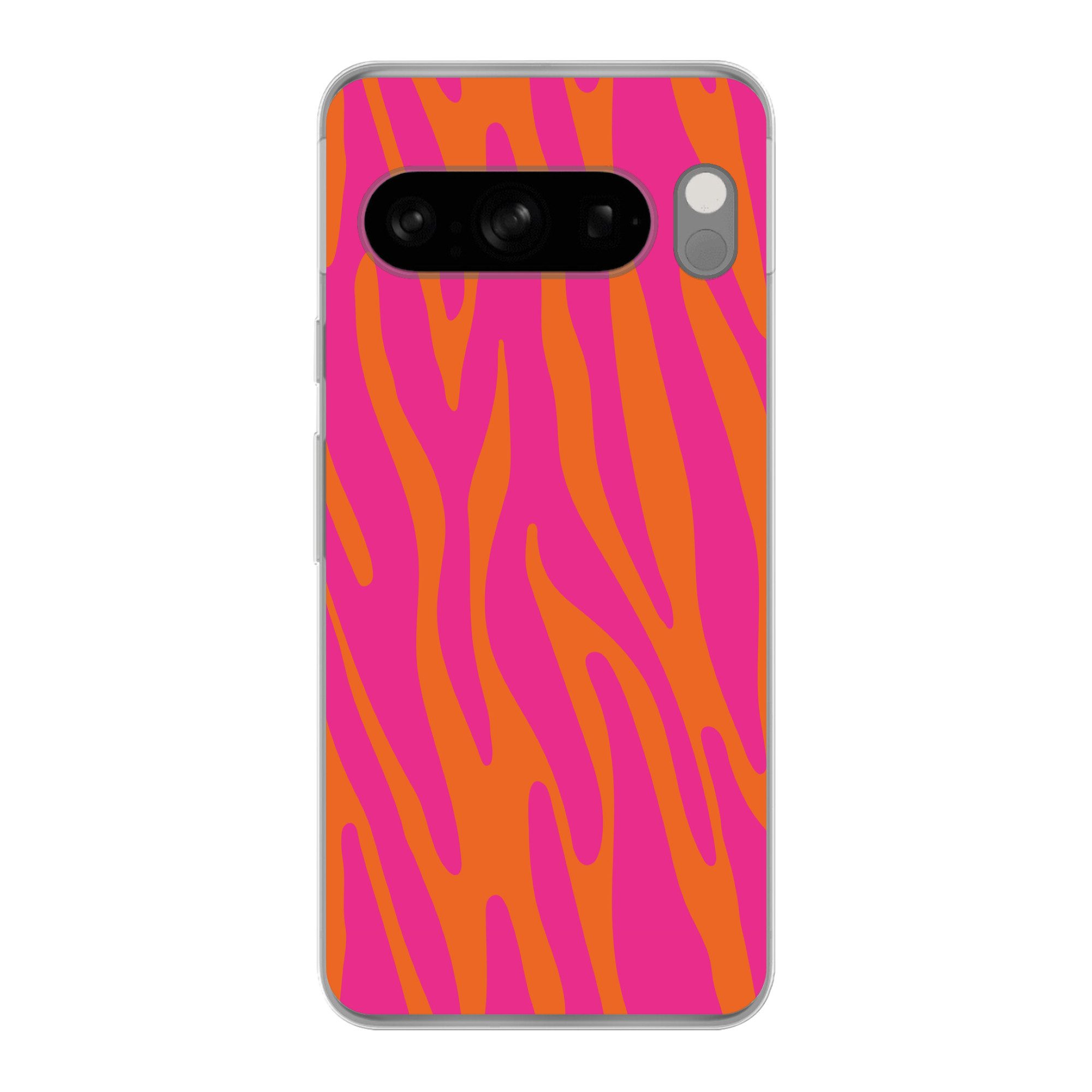 MuchoWow Handyhülle für Google Pixel 8 Pro Zebramuster - Rosa - Orange - Tiermuster, Phone Case, Silikon, Schutzhülle Dünn