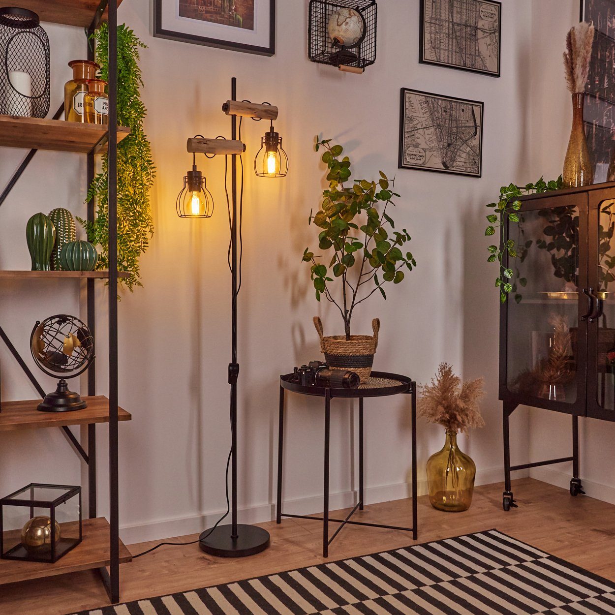 hofstein Stehlampe »Aprica« Retro/Vintage Stehleuchte aus Metall/Holz in Sc günstig online kaufen