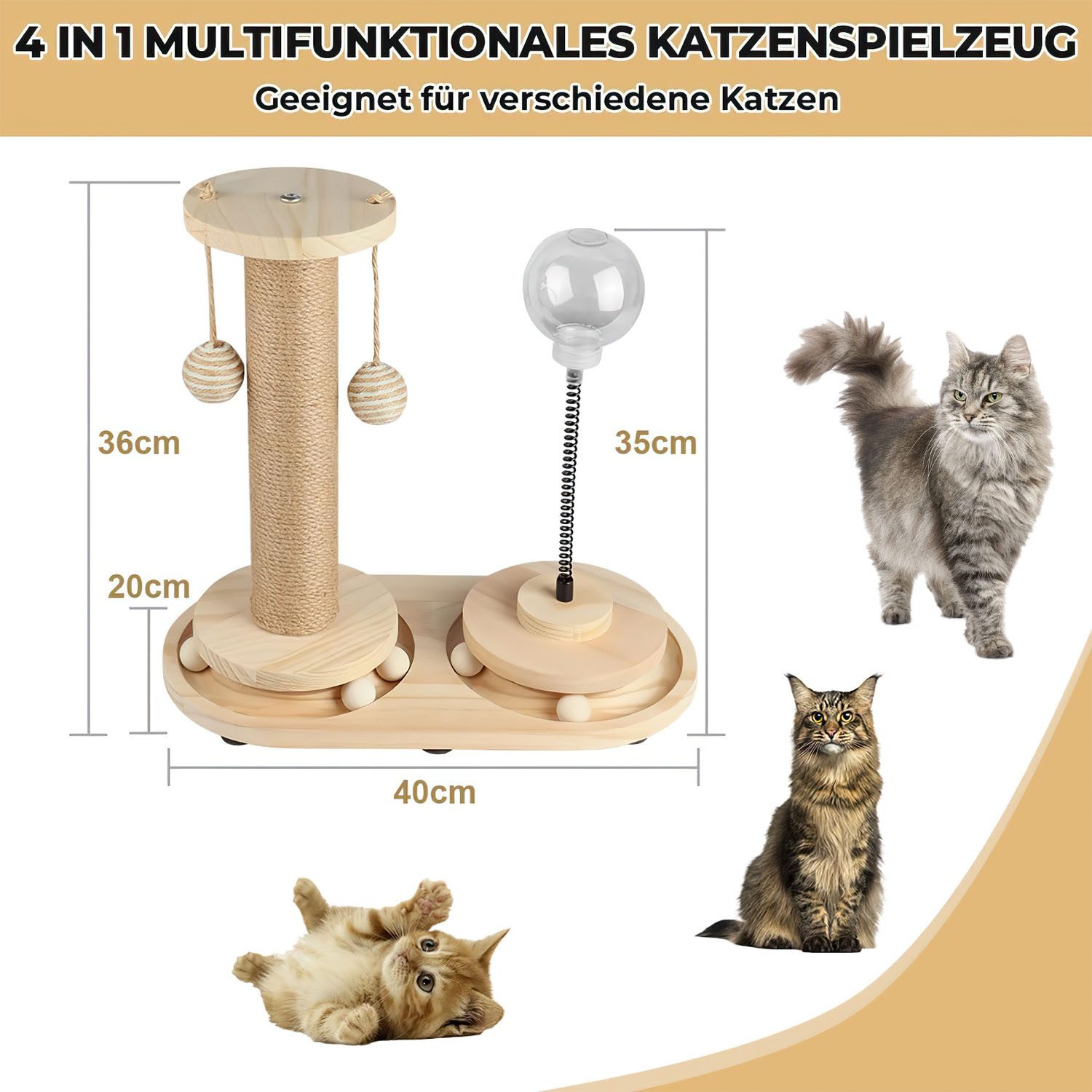 HEYHIPPO Kratzbaum 4-in-1 Katzenkratzspielzeug aus Holz mit Leckerliball & günstig online kaufen