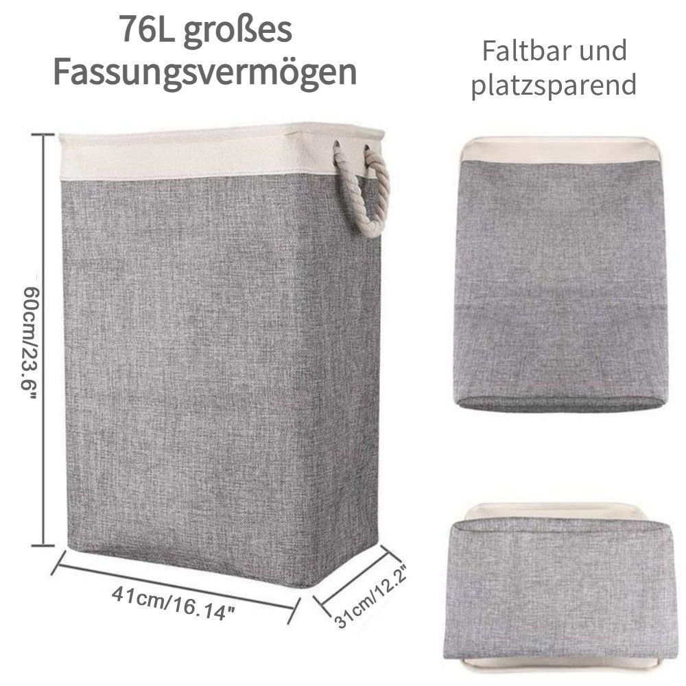 Tasche geeignet Waschküche mit Faltbare für Schlafzimmer Bad Kaffee+Mesh Wäschesammler 76L, Beige Wäschekorb Aufbewahrungsbehälter, Seil JOYOLEDER Griffe