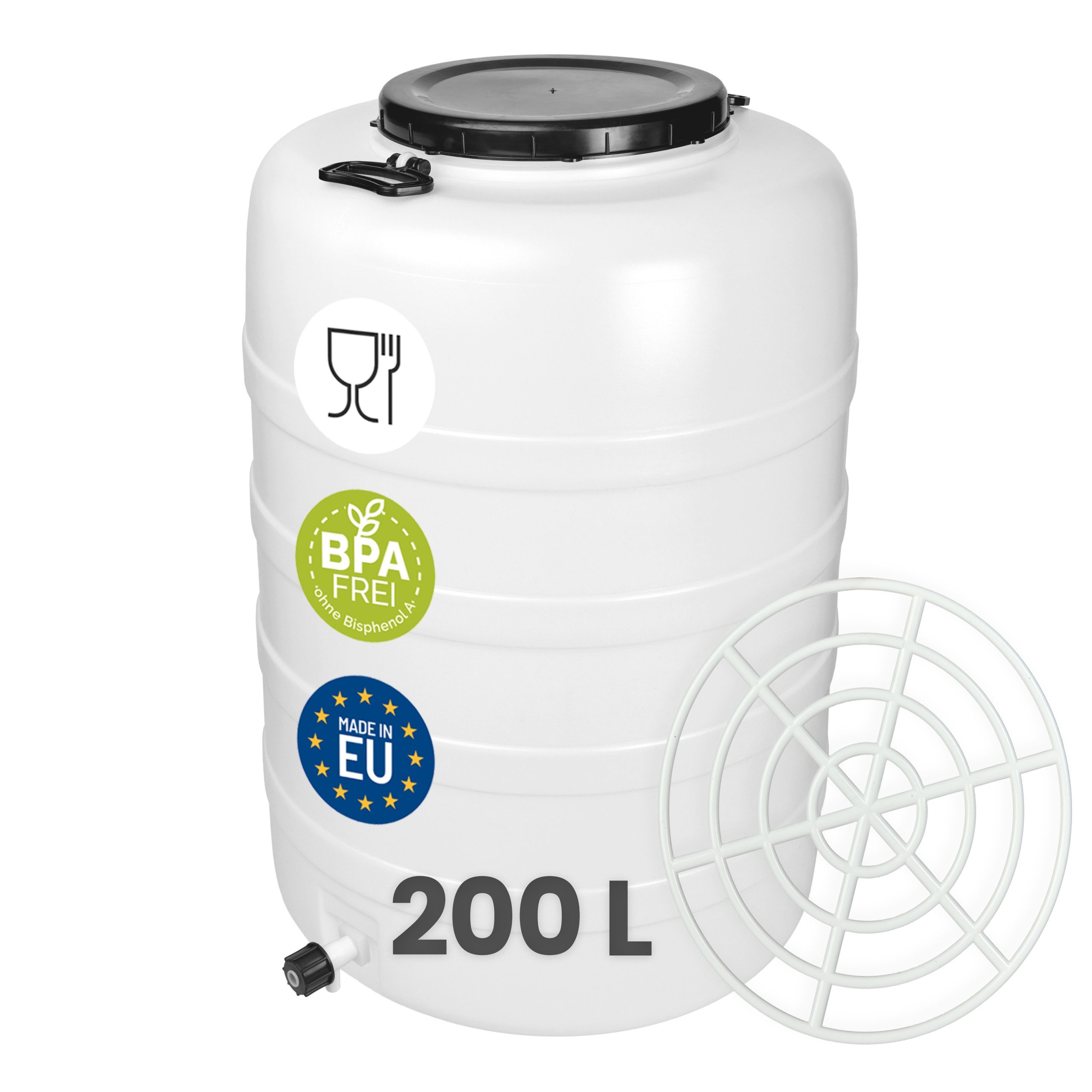 Garronda Regentonne 200 L Weithalsfass Futtertonne aus HDPE Wasserbehälter GD-0187, 200 l, (1-tlg., mit Hahn und Pressring)