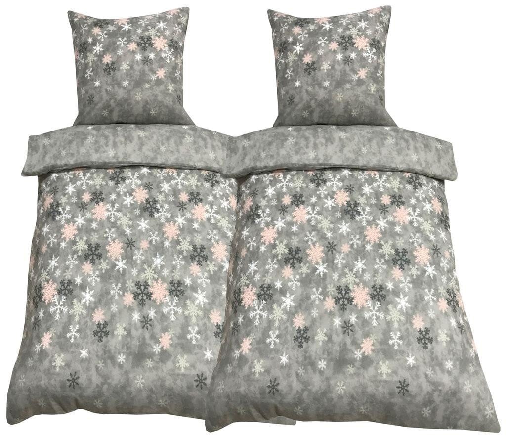 Visaggio Bettwäsche Winter Fleece Bettbezug flauschig warm, Fleece, 4 teilig, Thermofleece kuschelig weich, Schneeflocken