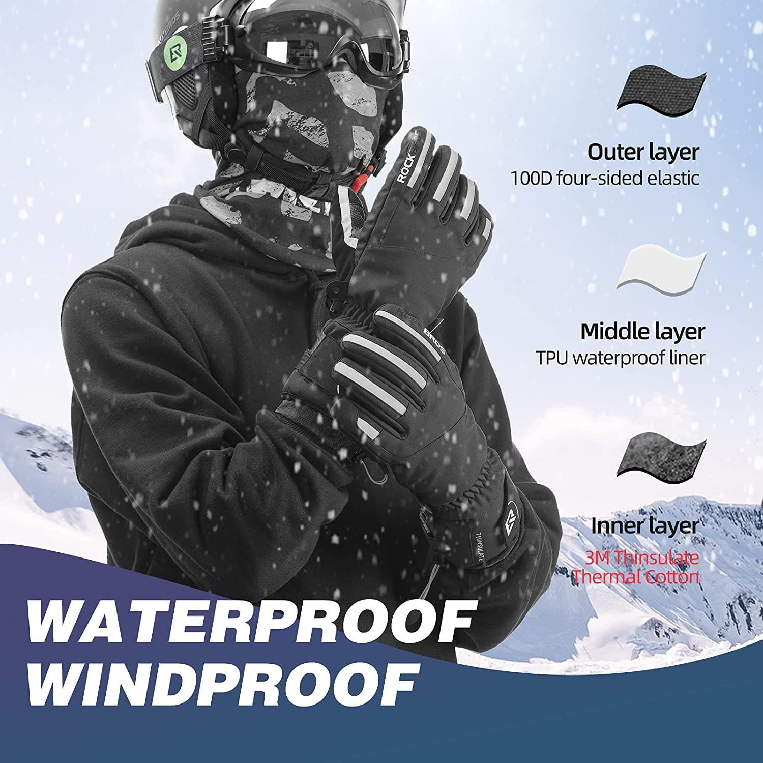 ROCKBROS Fahrradhandschuhe ROCKBROS Winterhandschuhe Fahrradhandschuhe Herren Winddicht EMPFINDLICHER TOUCHSCREEN