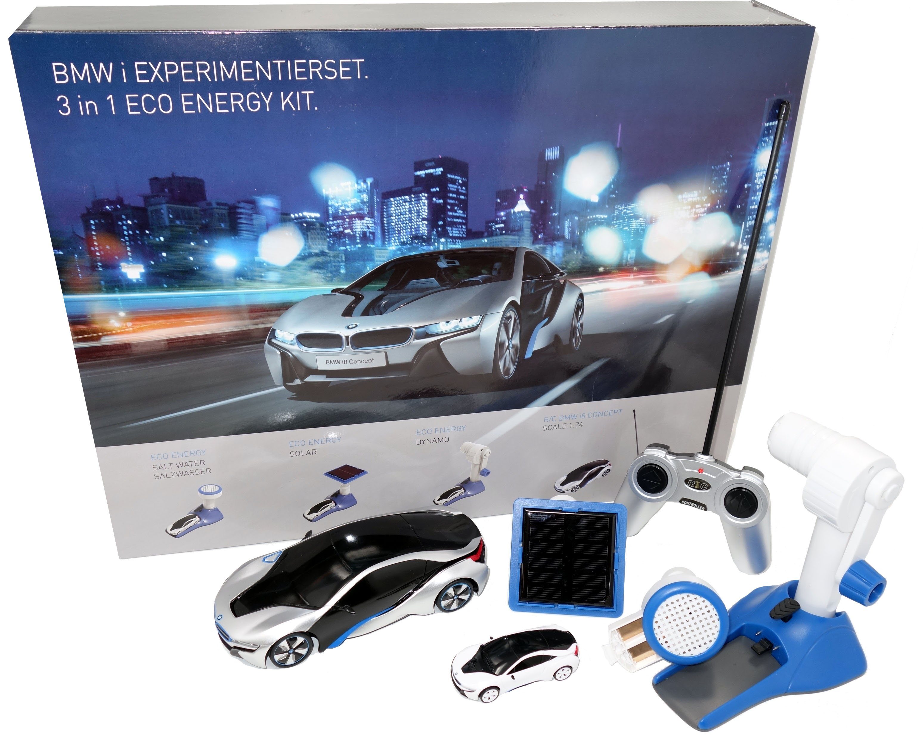 Edu-Toys Experimentierkasten Green Energy BMWi RC-Auto Testfahrzeug Dynamo Solar Wasserkraft, (komplettes Experimentierset, 18-tlg., Was ist erneuerbare Energy? Wie funktioniert ein BMW i8), Lizenzprodukt der BMW Groupe